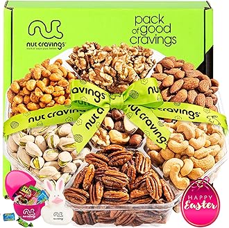 NUT CRAVINGS Gourmet Collection - Easter Treats, Candies & Dried Fruit Nuts Gift Basket with Happy Easter Ribbon, Candy Filled Egg + Bunny (7 Piece Assortment)