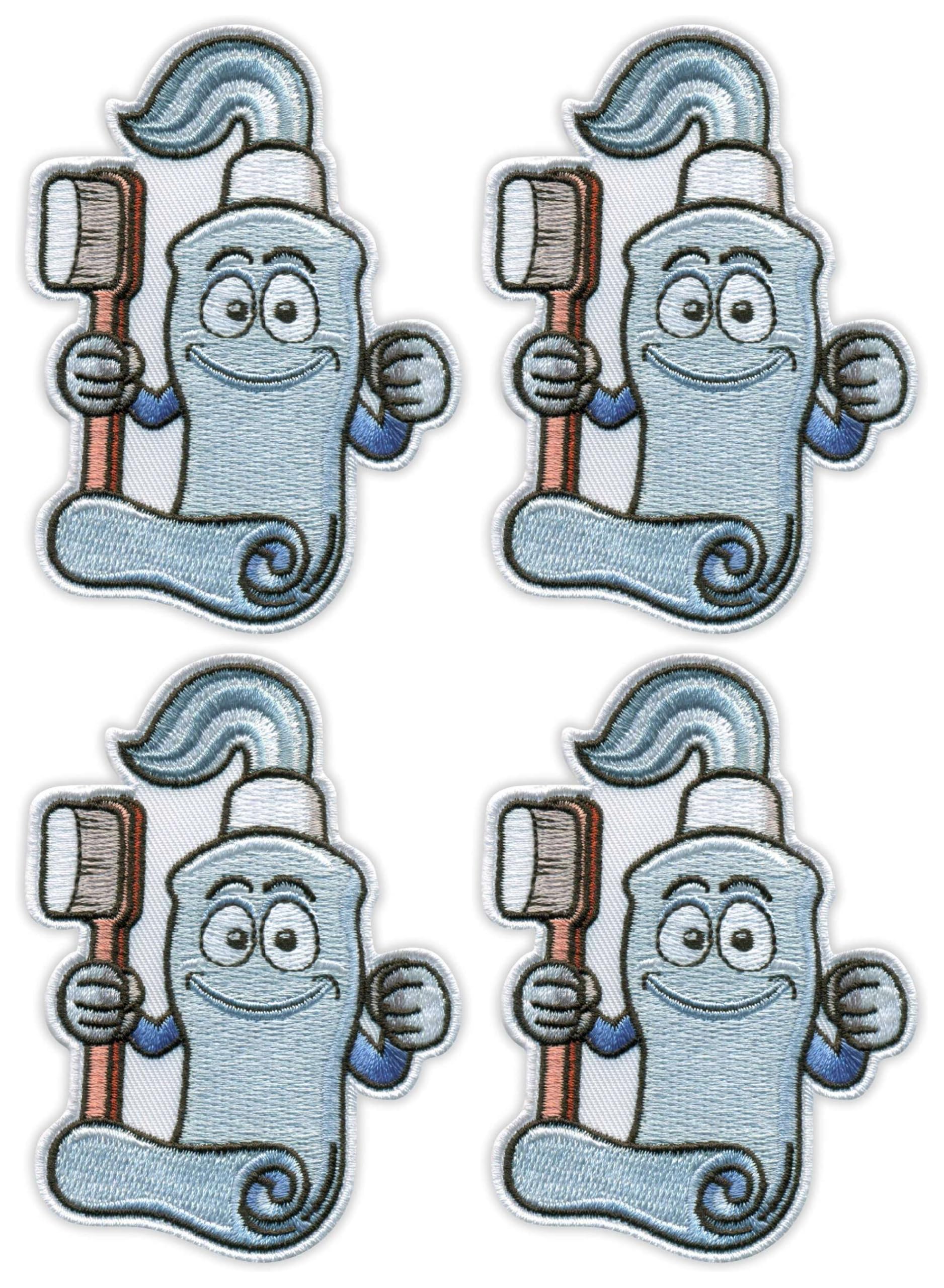 Set di 4 toppe ricamate con spazzolino da denti e dentifricio, termoadesivo/termoadesivo