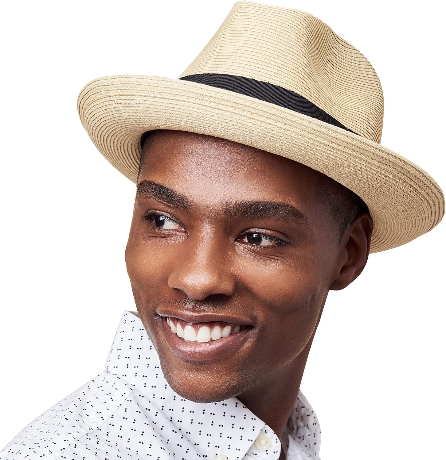 Pineapple&Star Genoa Fedora Bucket Sun Straw Beach Hat Fine Braid UPF50+ Unisex (Medium, Beige_bowbk)