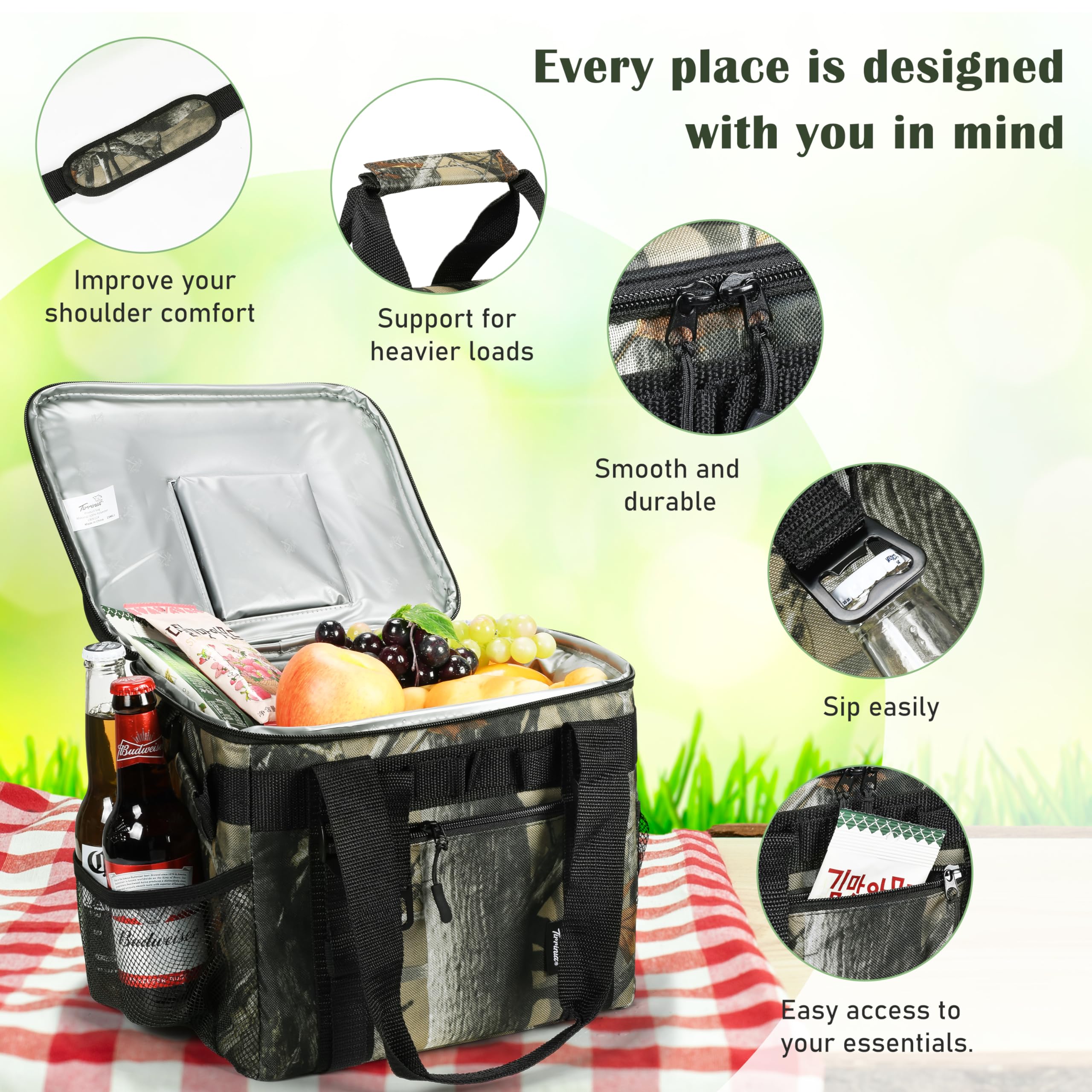 Kato Tirrinia Sac à dos isotherme 15 l pour 24 canettes - En PVC - Anti-fuite - Portable et étanche - Pour la plage, la randonnée, le camping, les pique-niques - Vert camouflage