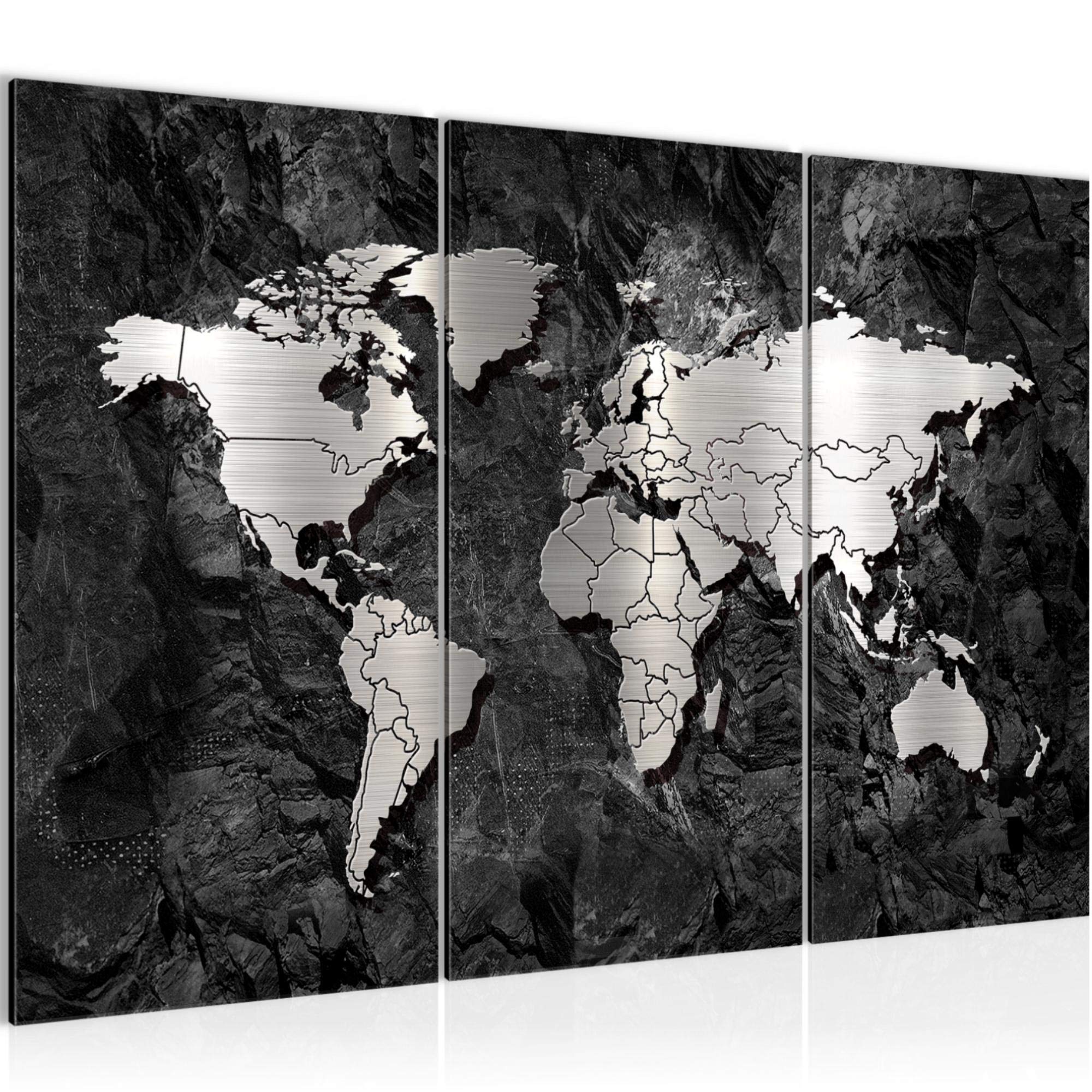 Peinture tableau salon XXL carte du monde abstrait argent deco murale 3 parties
