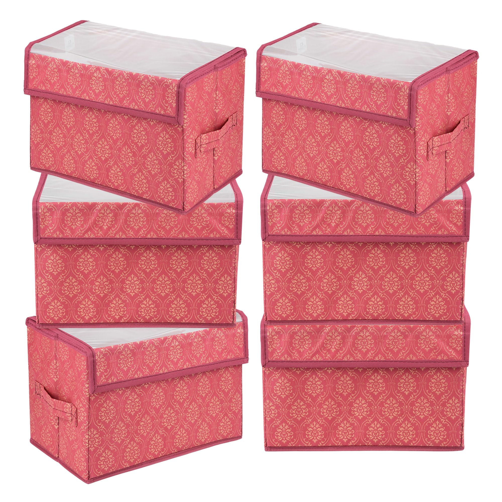 Heart Home Pack of 6 Drawer Storage Box | Foldable Clothes Organizer | Transparent Dhakkan with Handle | Velcro Drawer Organizer | Storage Bin for Books-Toys | Golden-Printed | Medium | Maroon (B0CWLHTGJ9) Amazon Price History, Amazon Price Tracker