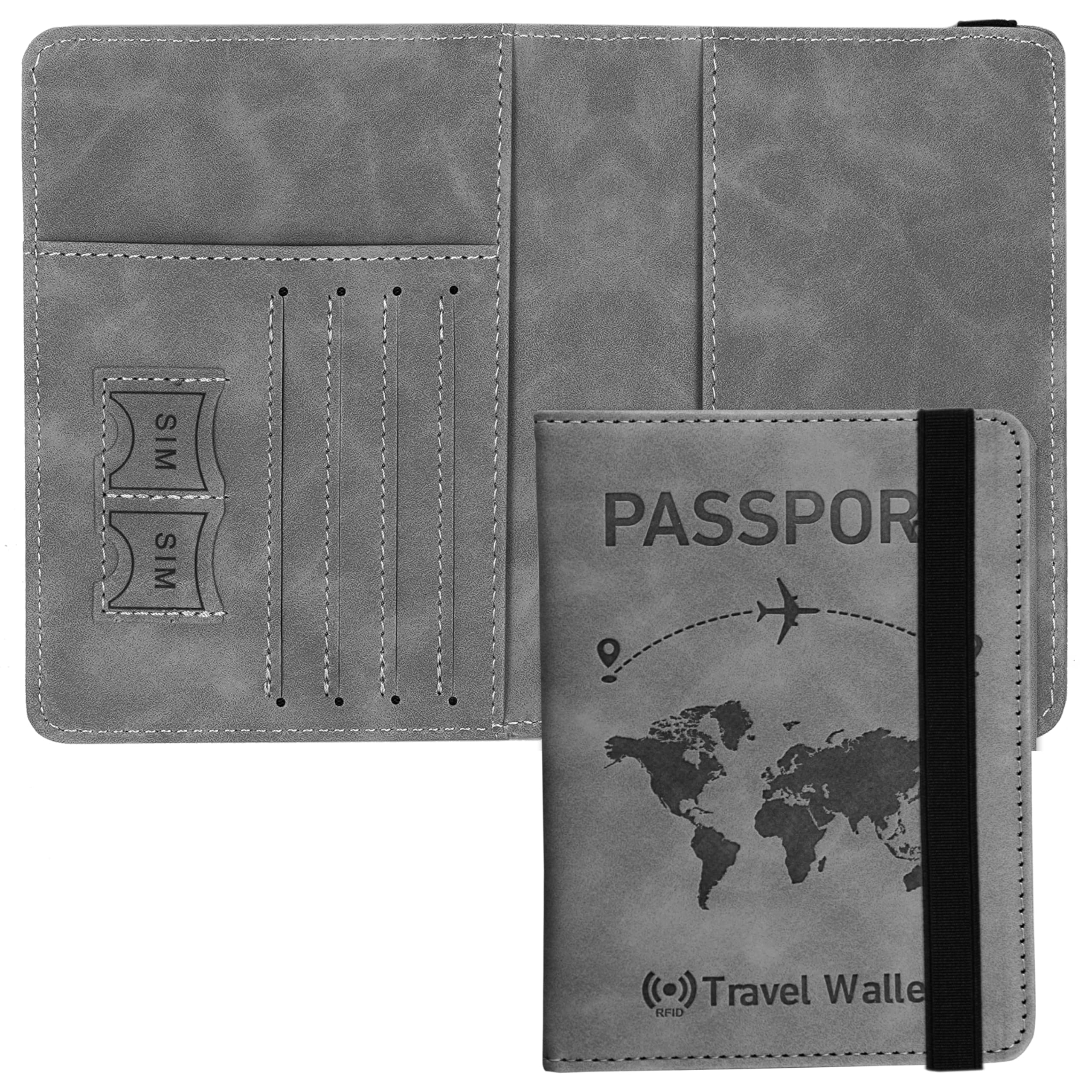 DAHSHA Grey RFID Blocking PU Leather Travel Passport Holder Cover Travel Wallet Organiser Passport Case Travel Document Organiser for Men & Women(14.58 X 11CM) (B0D267X9TM) Amazon Price History, Amazon Price Tracker