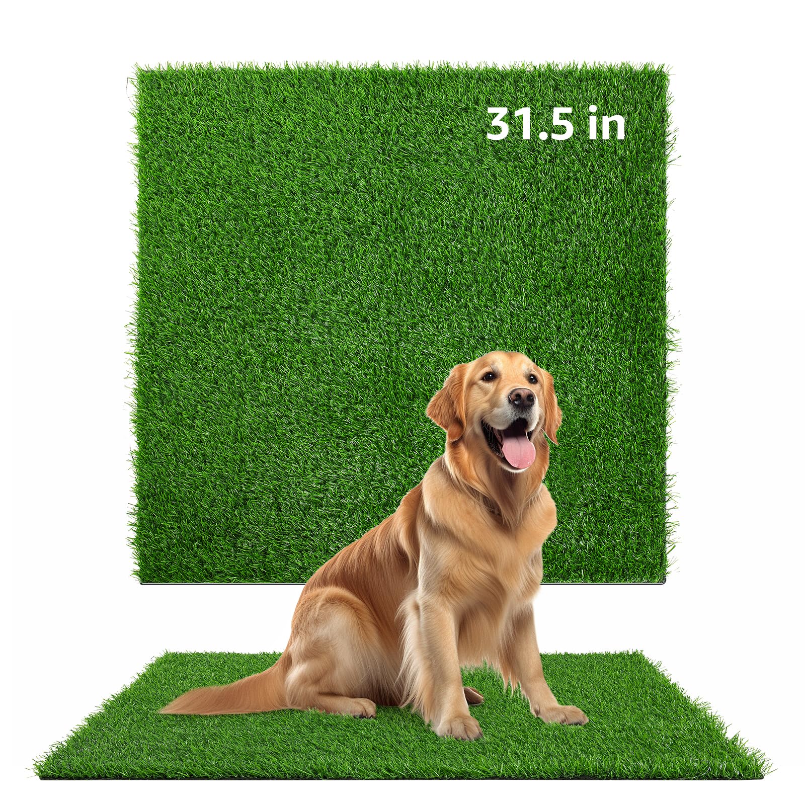 Grass Pee Pad for Dogs 31.5 x 31.5 Inches Soft Artificial Grass for Dogs Potty Training, Highly Drainage Puppy Turf Grass Mat, Fake Grass Patch for Pets Indoor Outdoor Use and Patio Lawn Decoration
