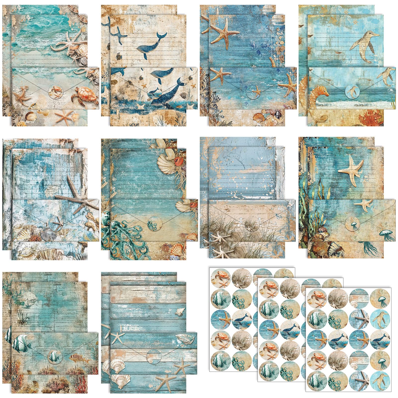 TaoBary 160 Pcs Ocean Stationery Paper and Envelopes Set, 8.5 x 11''