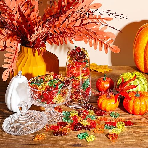 Miniatura 3 de Frienda 400 piezas de relleno de jarrón de otoño, relleno sensorial de Acción de Gracias, mini calabazas, hojas acrílicas, bellotas de arce, jarrón