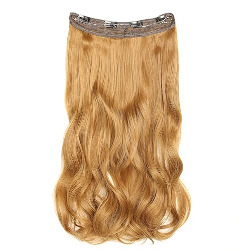 Miniatura 3 de Extensiones de cabello con halo de alambre invisible, alambre transparente, tamaño ajustable, 4 clips de seguridad, 24 pulgadas de largo, ondulado,