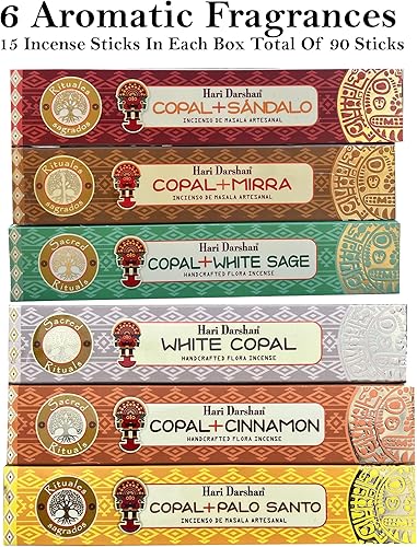 Miniatura 2 de Hari Darshan - Juego de varillas de incienso hechas a mano de primera calidad, incluye 6 fragancias x 15 varillas, un total de 90 varitas