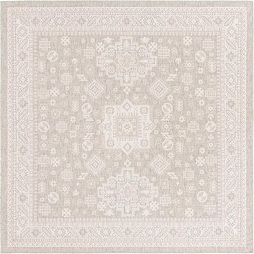 Miniatura 319 de Rugs.com Outdoor Aztec Collection Alfombra – 4 x 6 pies alfombra de tejido plano gris carbón perfecta para salas de estar, grandes comedores, planos