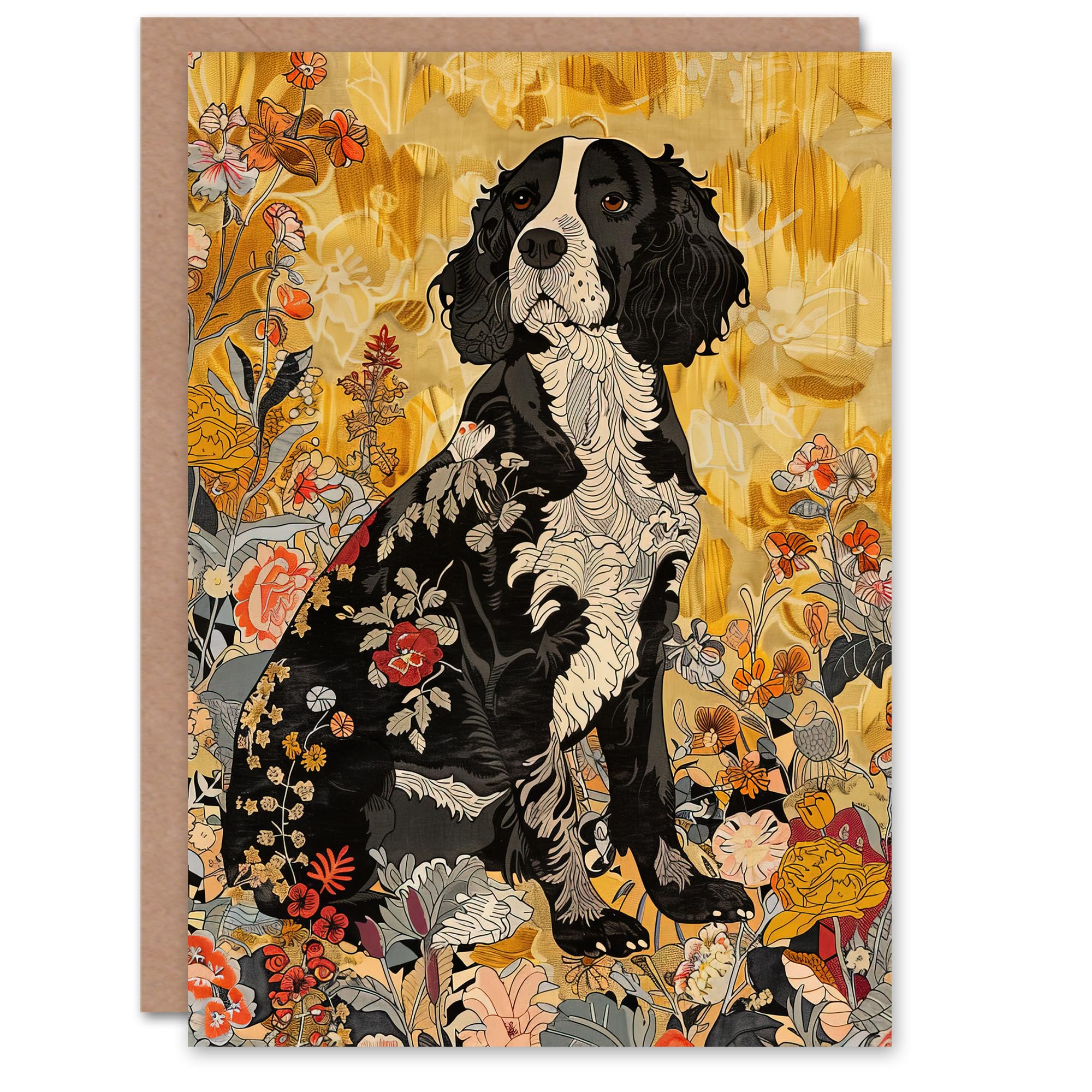Artery8 Spaniel in Wildflowers Portrait Floral Animal Greeting Birthday Card Him Her All Blank
