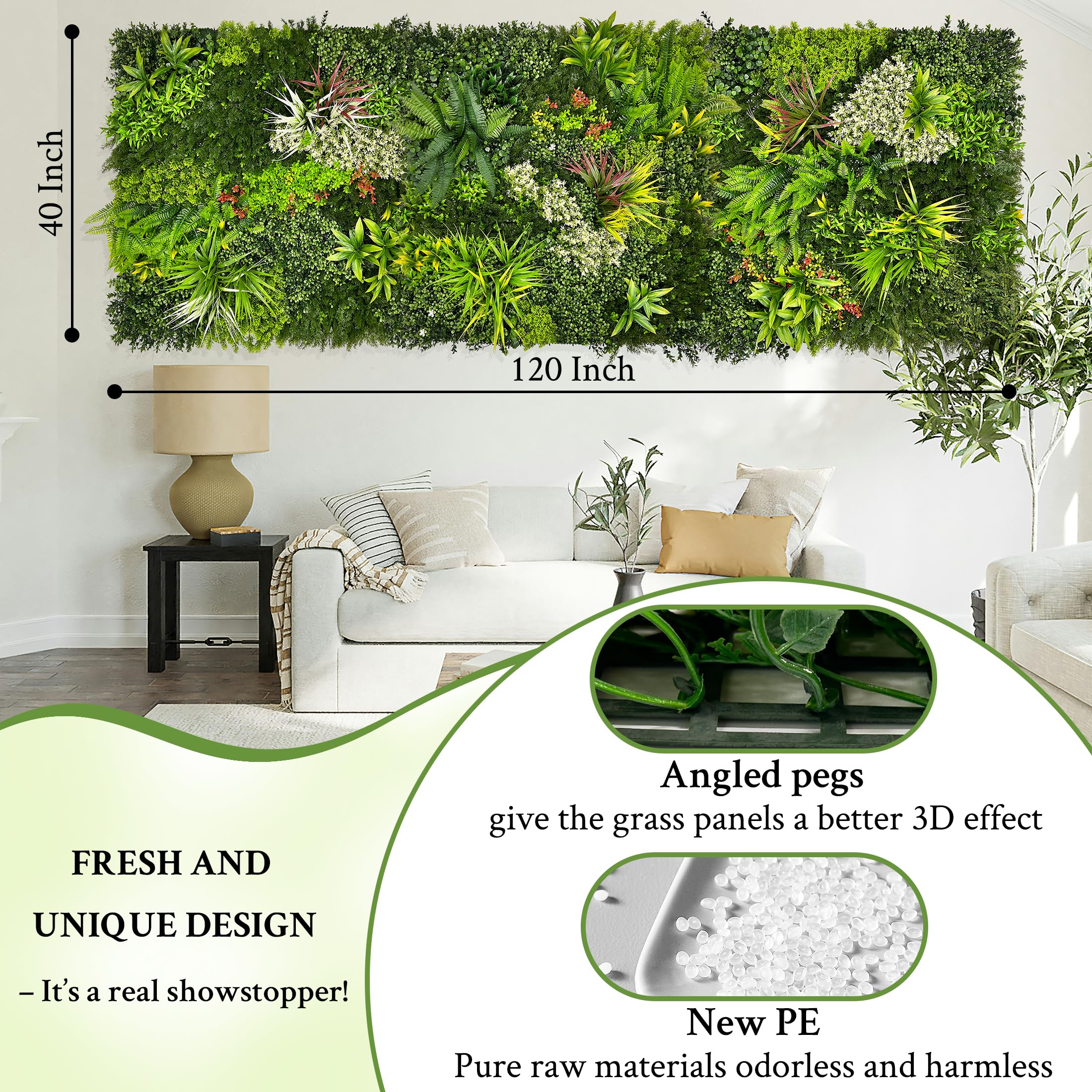 ODTORY Artificial 3D Plant Wall Panels: UV-Anti Faux Grass Wall Backdrop Boxwood Ivy Fence Privacy Screen Fake Greenery Leaf Hedge for Outdoor,Indoor,Garden,Backyard and Home Decor ()