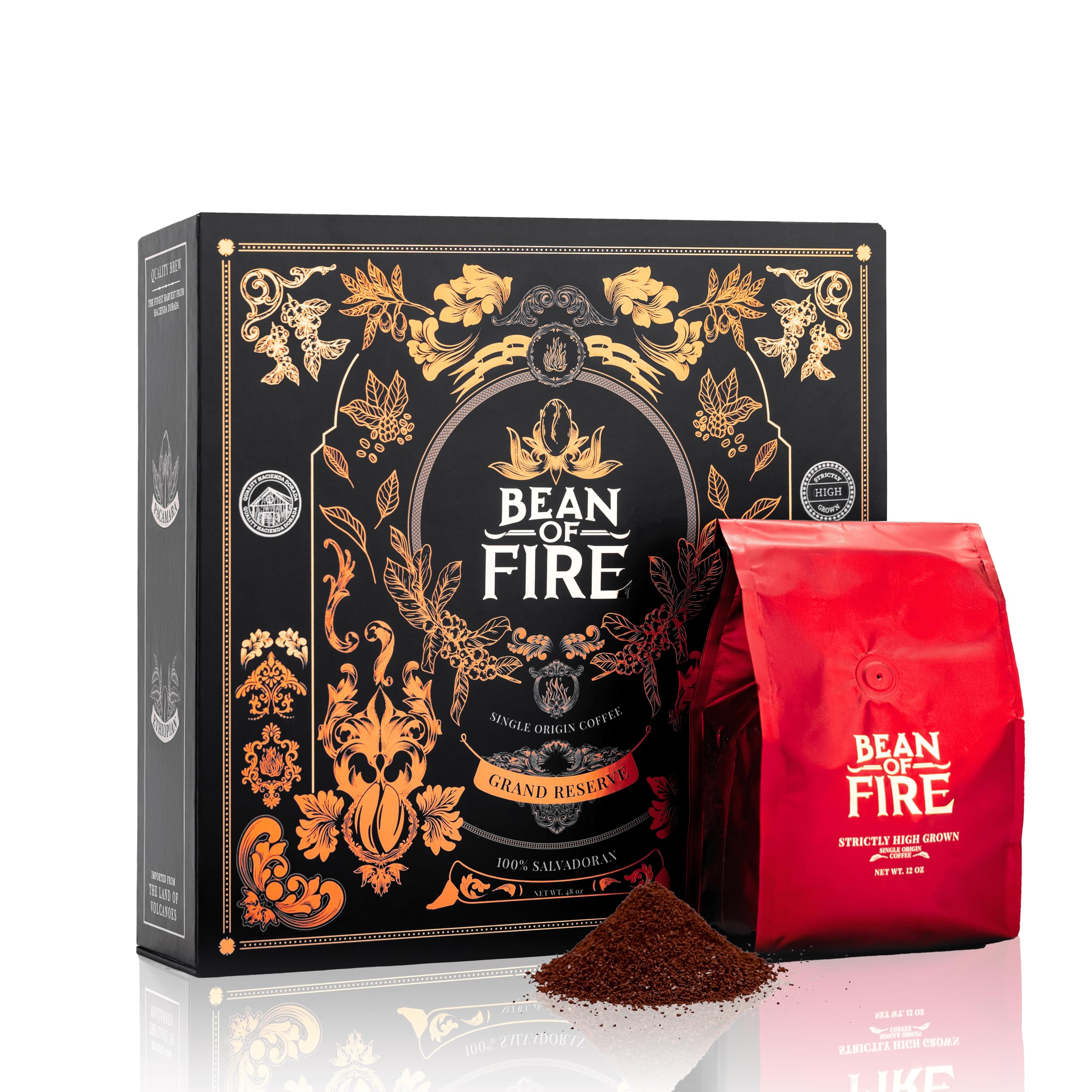 Bean of Fire Exotic Variety Box - Medium Roast Specialty Ground Coffee Gift Set, 4 Premium Single-Origin Coffees from El Salvador, Luxury Gourmet