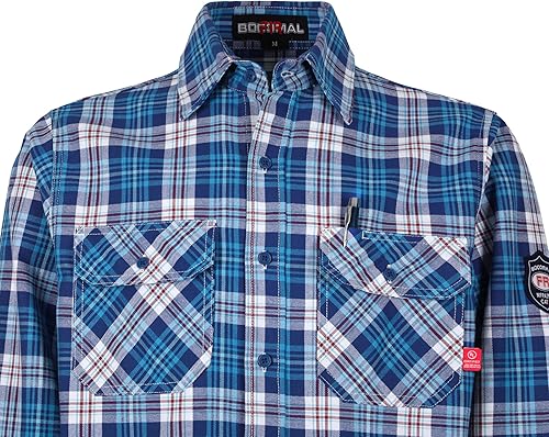 Miniatura 15 de BOCOMAL Camisas FR para hombre, resistentes al fuego, peso ligero, NFPA2112, camisa de soldadura ignífuga, acabado repelente al agua y al aceite