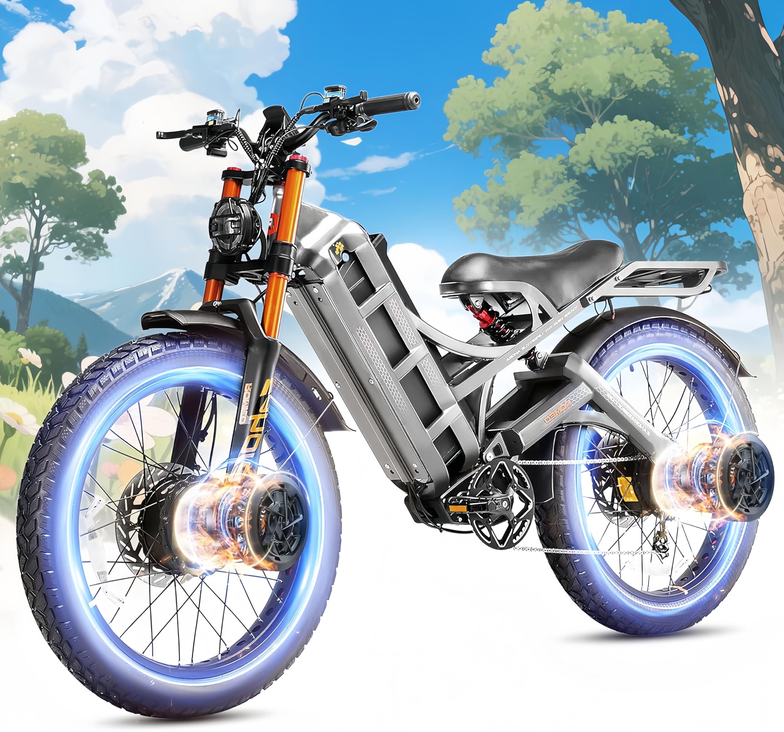 eAhora Romeo Pro 2 ebike-[2026 Latest] 46 MPH 4000W Dual Motor Ebike,52v 70Ah 200 Miles Long Range Electric Bike for Adults，26" Fat Tire Full Suspension Mountain Bike,Off-Road Fastest Electric Bike