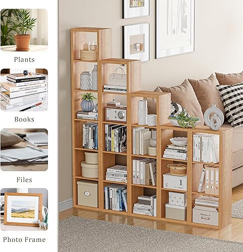 Miniatura 7 de Estantería organizadora de almacenamiento en forma de cubos, estantería decorativa de 3 niveles con respaldo abierto de 11 pulgadas con borde Roble
