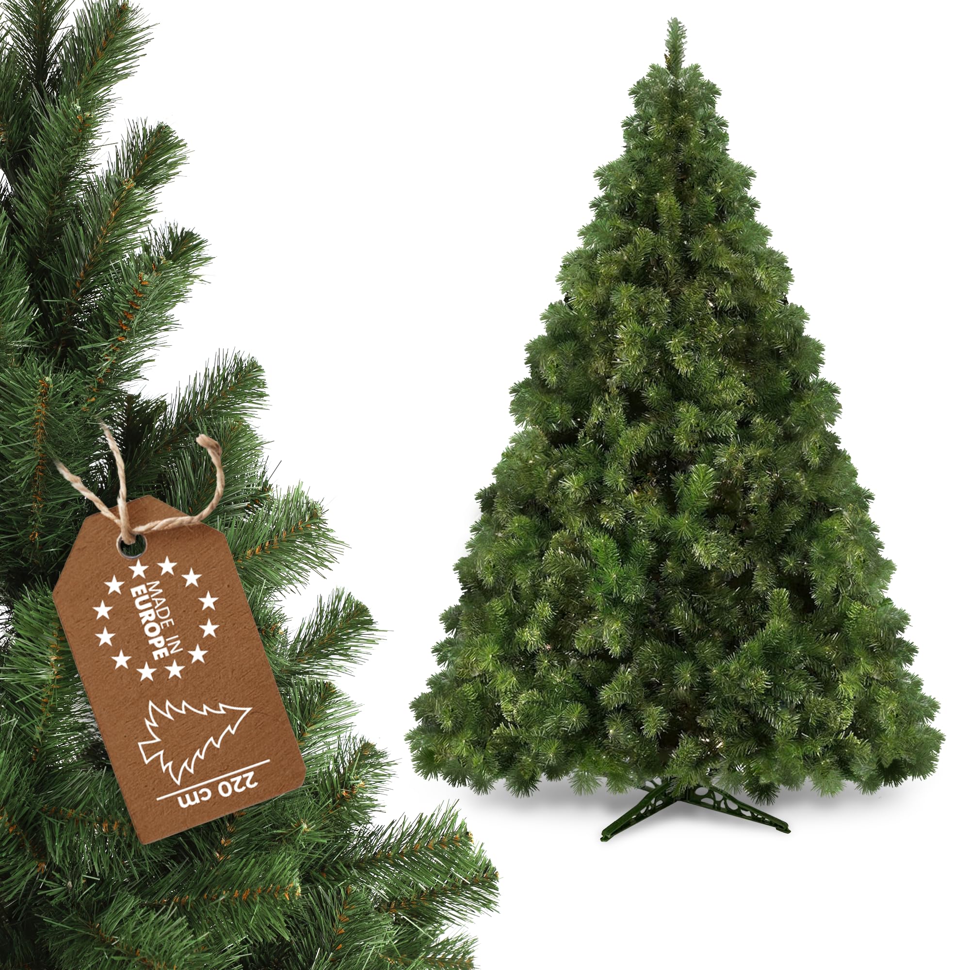 KADAX Choinka sztuczna 220 cm, gęste gałęzie i naturalny wygląd, stabilna podstawa, do domu i biura, tworzy świąteczną atmosferę