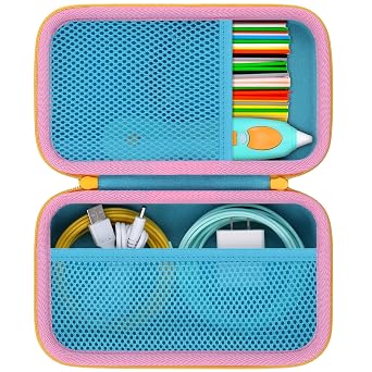 Case Compatible with 3Doodler Start+ Essentials/3Doodler Flow 3D Printing Pen,Storage Holder for 3D Pen PLA Filament and Charger Blue Case,Yellow Zipper