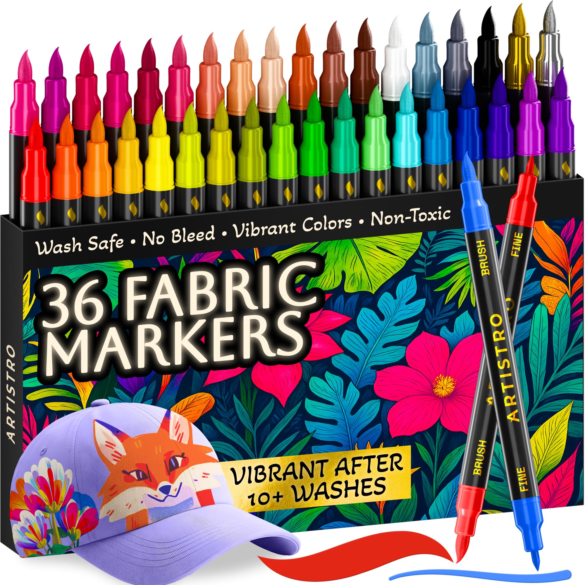ARTISTRO 36 Acrylic Paint Markers, Clothing Dyeing Set, Brush &amp; Fine Tip