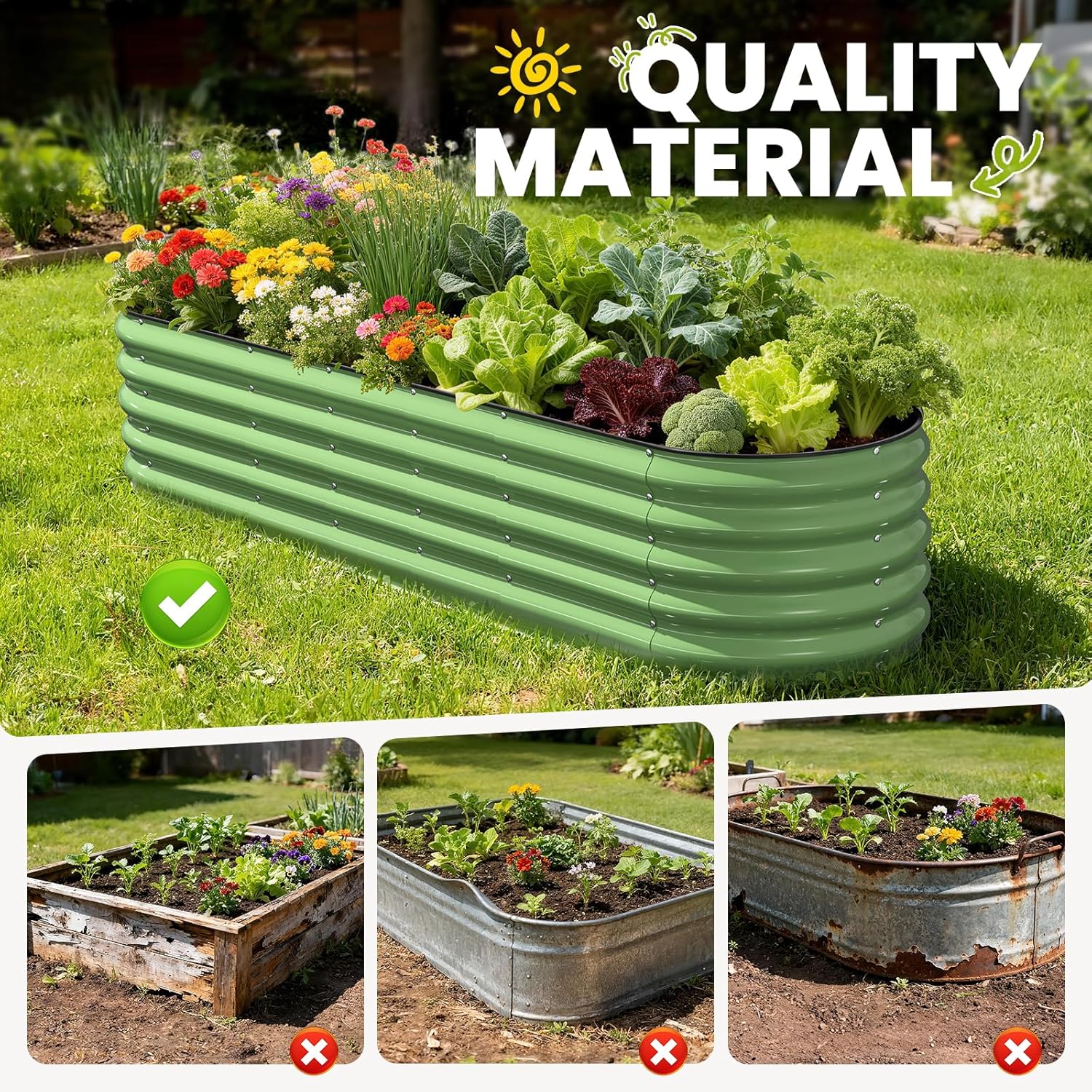 Galvanized Raised Garden Bed 8x2x1.5 FT, Oval Metal Raised Garden Bed Outdoor Planter Box with Open Bottom, Rust-Resistant Steel Garden Bed for Vegetables Herbs Flowers, Easy Assembly