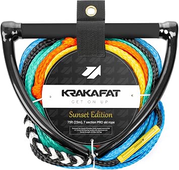 75ft Water Ski Rope, Wakeboard Rope - 13" Floating Handle with NEW Superior No-Peel Seamless EVA Grip - 7 Sections - 1-2 Rider Tube Tow Rope for Tubing - Boat Tow Rope for Kneeboard