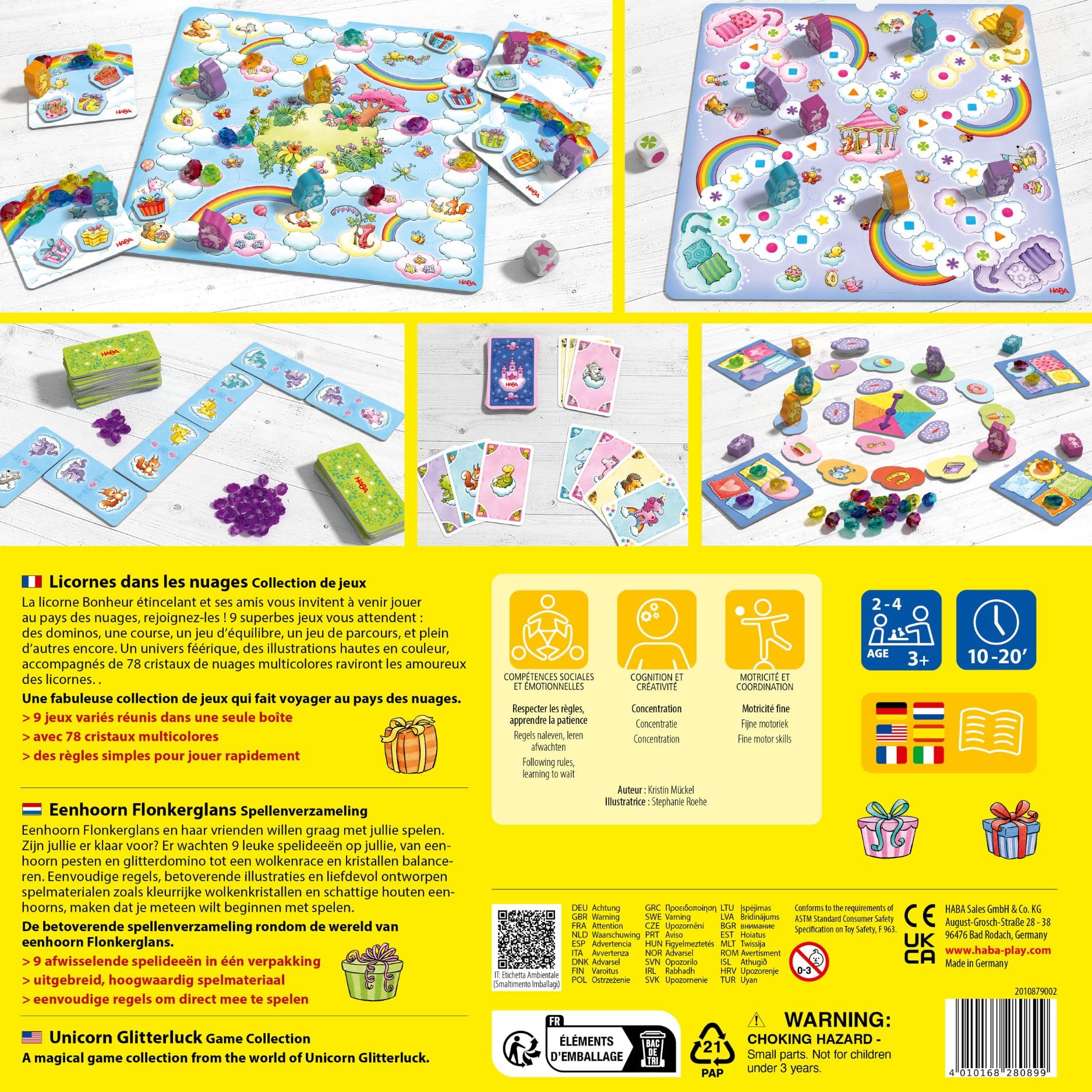 HABA Einhorn Glitzerglück Spielesammlung - 9 abwechslungsreiche Würfel, Brettspiele und Kartenspiele - mit einfachen Regeln - Made in Germany - für Kinder ab 3 Jahren - 2010879002