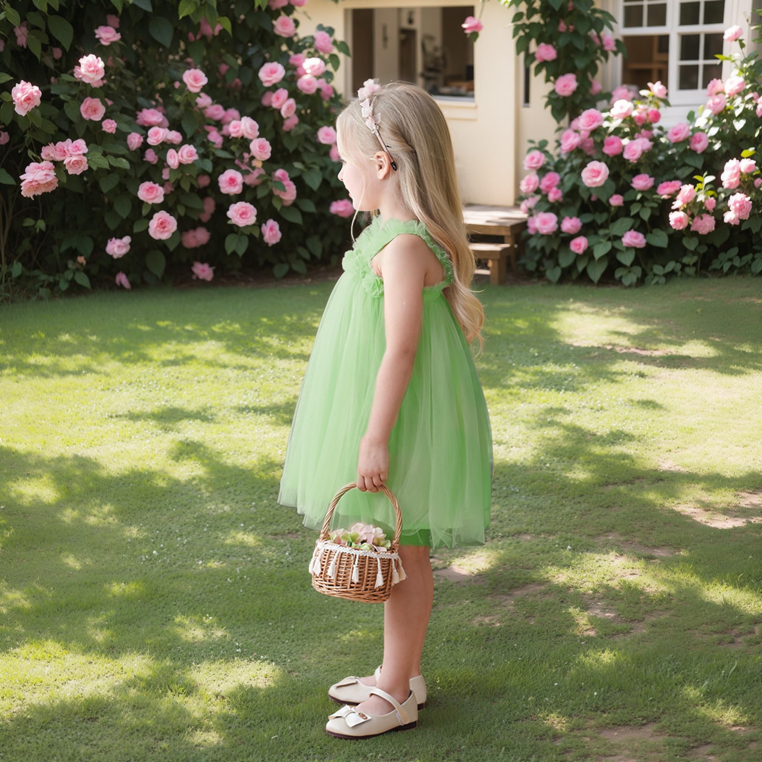 Miipat Robes Bébé Fille Jeune Enfant Princesse Tulle Tutu Robe vec Ceintures de Tête Florale pour Gâteau Cassé Fête d'anniversaire Prise de Photos Mariage