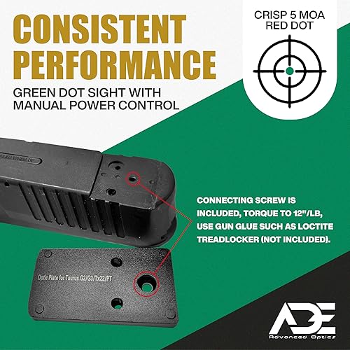 Miniatura 4 de ADE RD3-006 - Mira de punto verde + placa de montaje óptica para Taurus G2C, G2, PT111 G2, G3 (vista trasera original), PT140, PT709, PT740, TX22 –