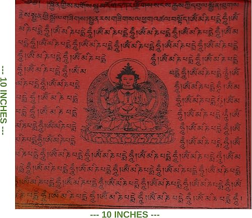 Miniatura 3 de Bandera tibetana de oración de 10 x 10 pulgadas, rollo grande de 25 banderas – Diseño tradicional con 5 colores de elementos – Bandera para