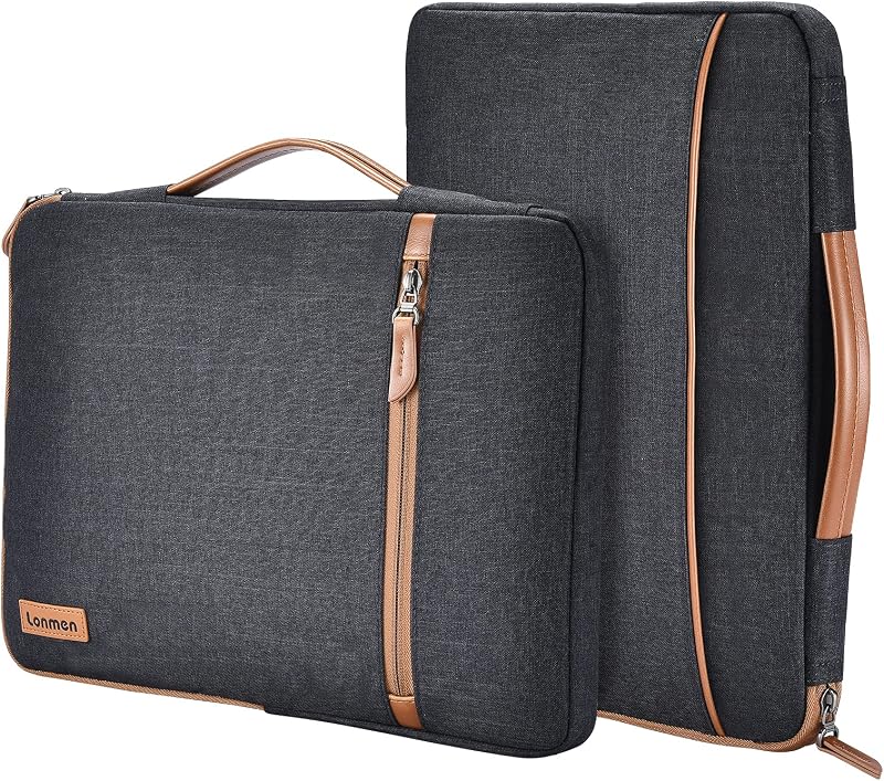 LONMEN 10 Inch Laptop Sleeve 360-Degree Protection with Retractable Handle, Water-Resistant Laptop Bag for iPad mini 1-4, Galaxy Tab A9/A8, MatePad SE, Tab M8/M10 Plus, Brown