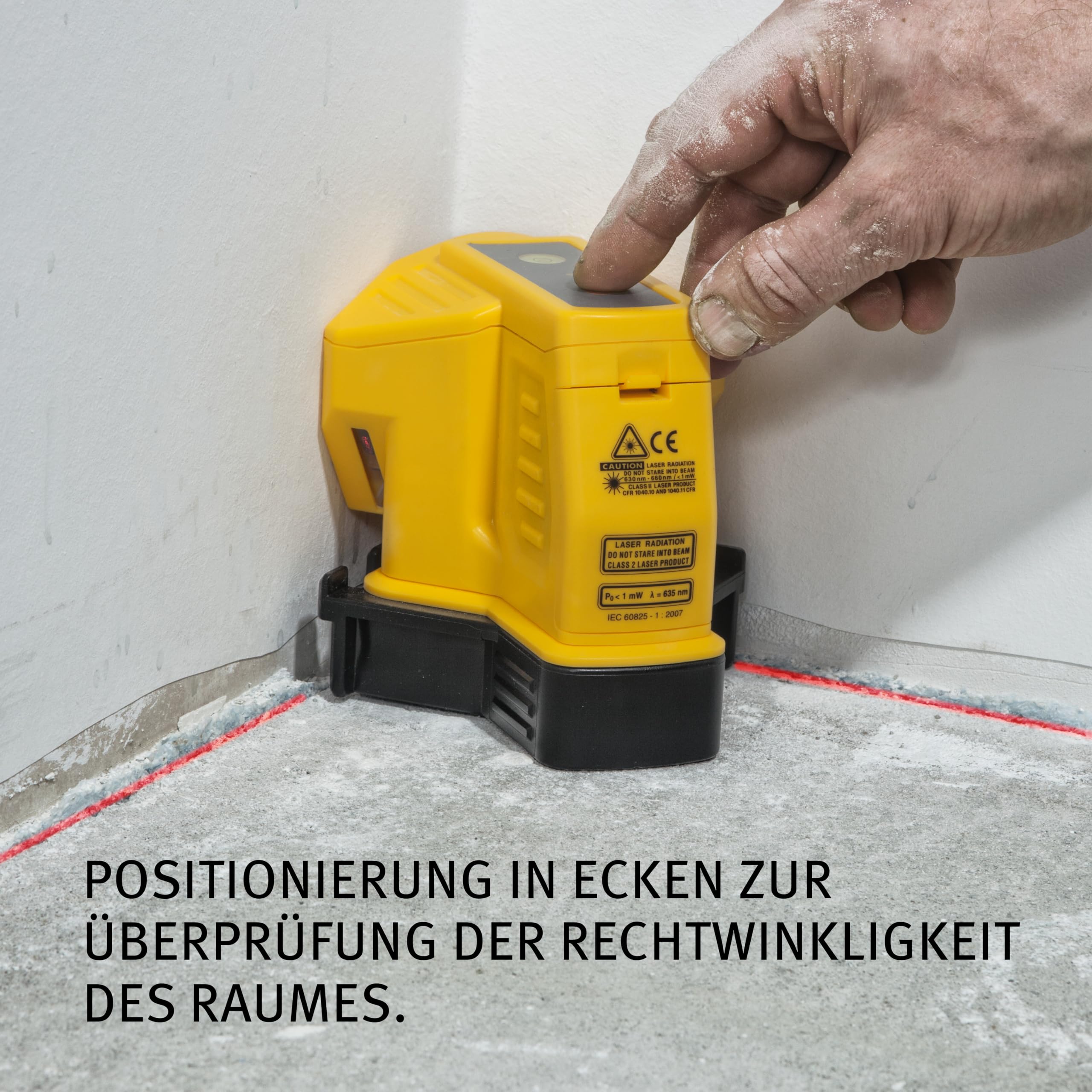 STABILA Bodenlinien-Laser FLS 90, exakter 90-Grad-Winkel am Boden, Reichweite Laserlinie 15 m, Schutzklasse IP 54, Umsteck-Sockel, Zielplatte, Tasche