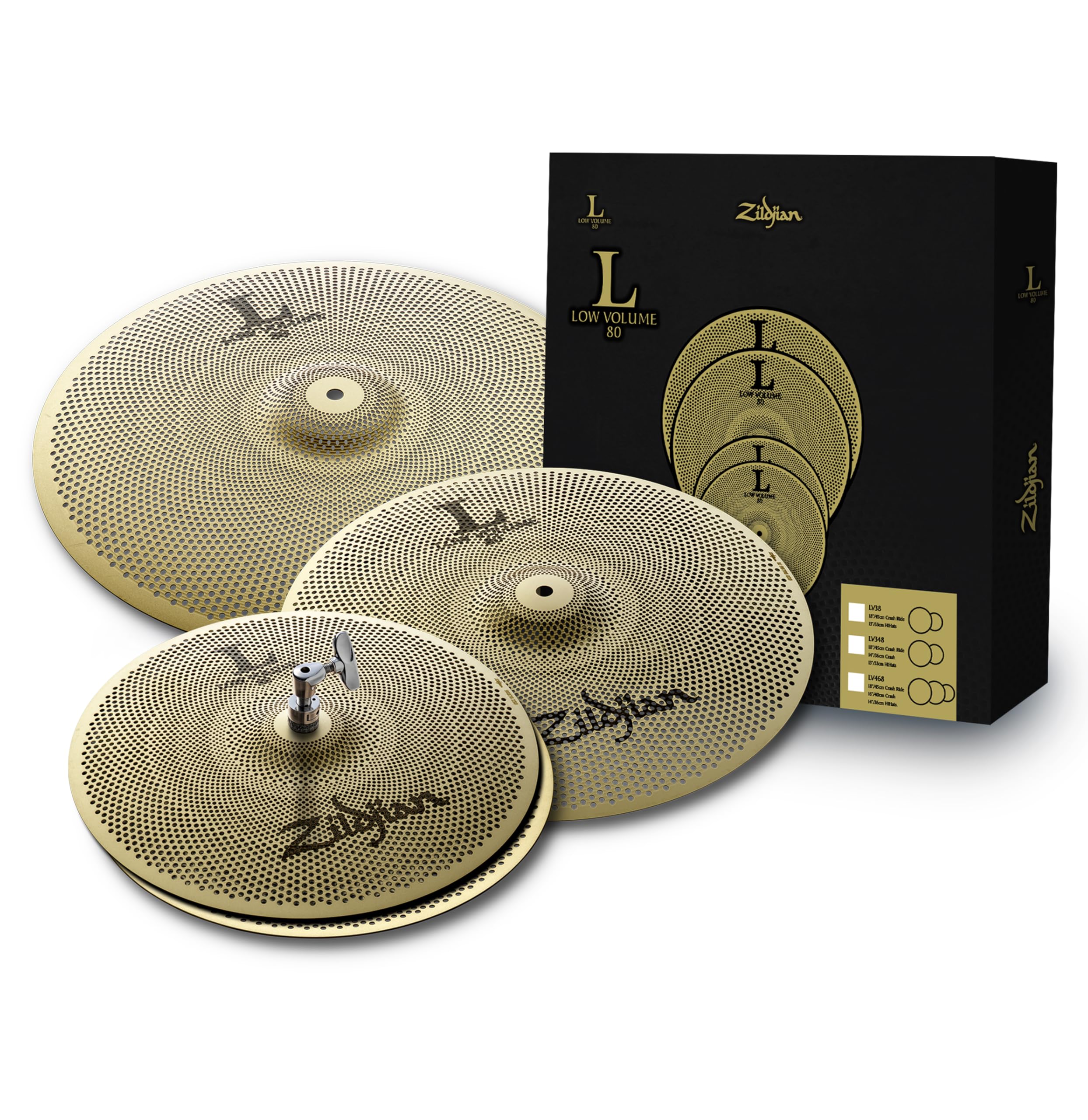 ZildjianL80 Series Low Volume 3 Cymbal Box Set - 14 Inch Hi-Hats, 16 Inch Crash, 18 Inch Crash/Ride