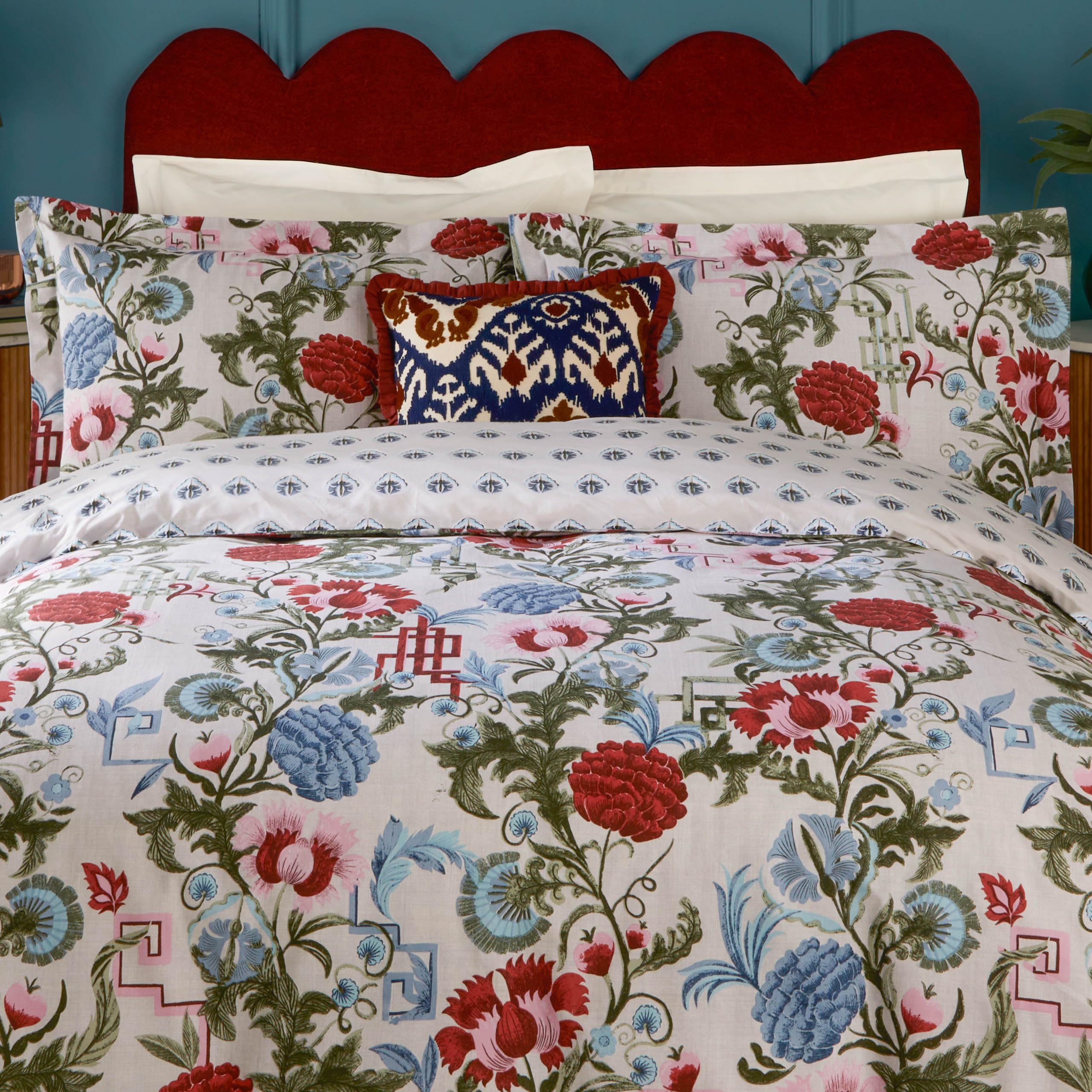 Seventy Three Ishana Floral Cotton Rich Duvet Cover Set, Red Currant/French Blue, Double - Image 3
