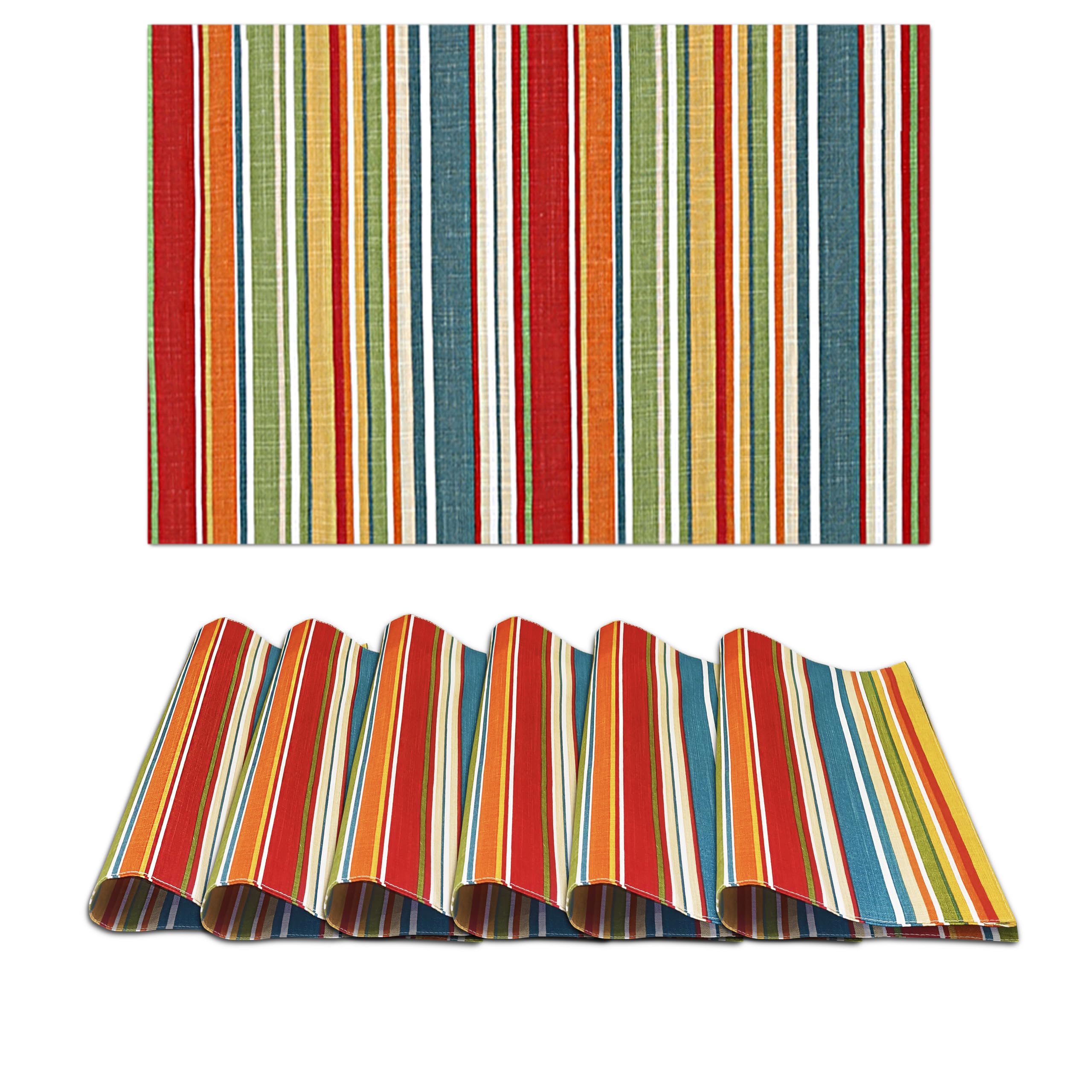 Ruvanti Placemats 100% Cotton 13x19 Inch, Dining Table Placemats Set of 6, Place Mats for Dining Table Decor, Kitchen & Table Linens, Coffee Mat for Christmas Dinners - Multi Stripe