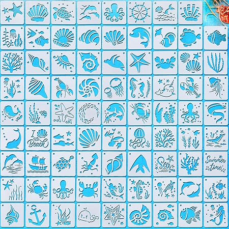 36 Piece Beach Stencils Set - 3.5x3.5 Inch Ocean Theme Painting Templates