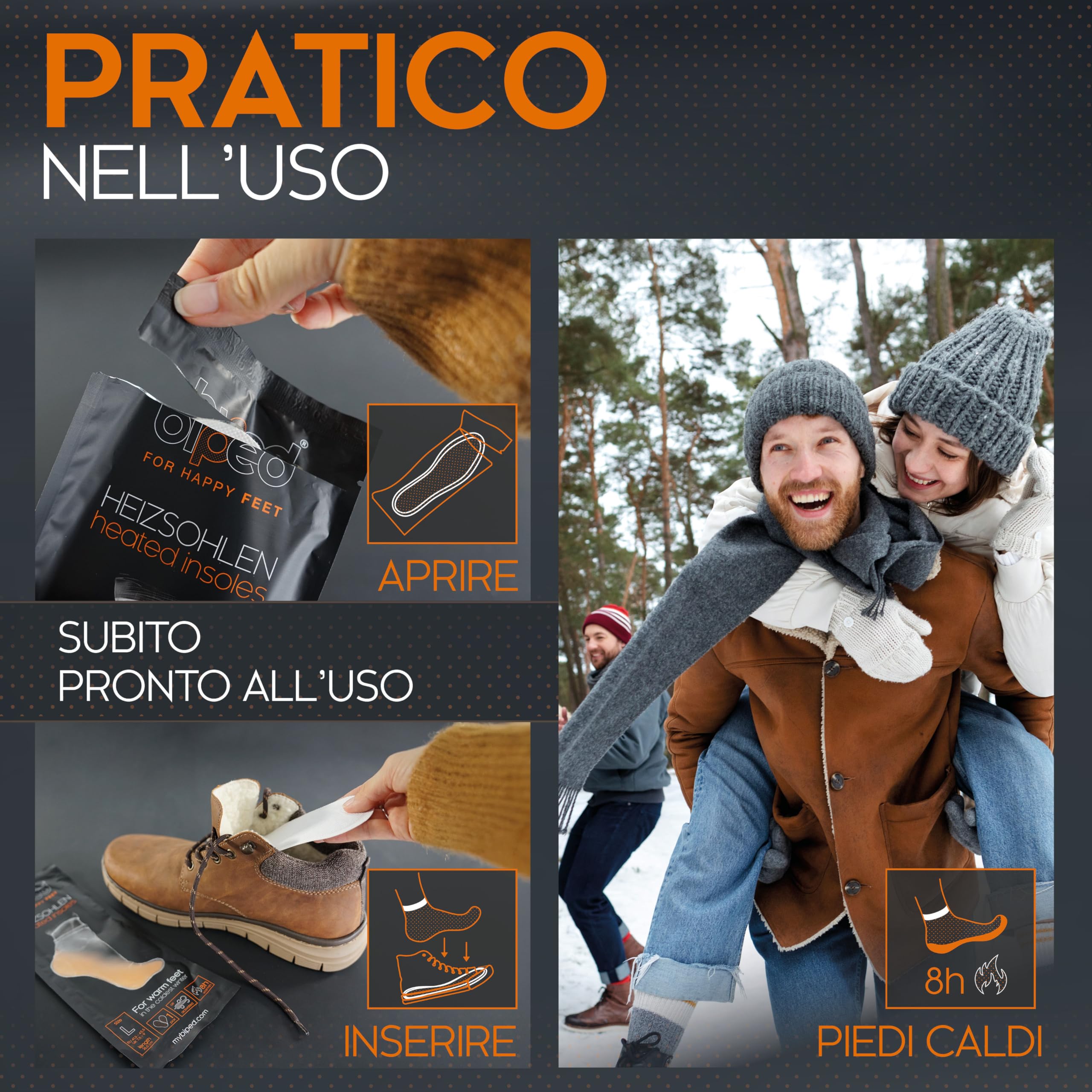 biped solette riscaldanti per scarpe – Set da 4 paia di scaldapiedi per uomo e donna – Solette termiche naturali monouso fino a 8 ore di calore – Attivazione all’aria z2940