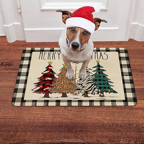 Miniatura 4 de Ideasonna Tapete de puerta de Navidad para interiores y exteriores, tapete rojo de Navidad para puerta delantera, tapete de invierno y Navidad,