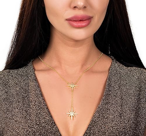 Miniatura 5 de Savlano Collar con colgante de estrella de zirconia cúbica chapada en oro de 14 quilates de corte redondo de 18 pulgadas para mujeres