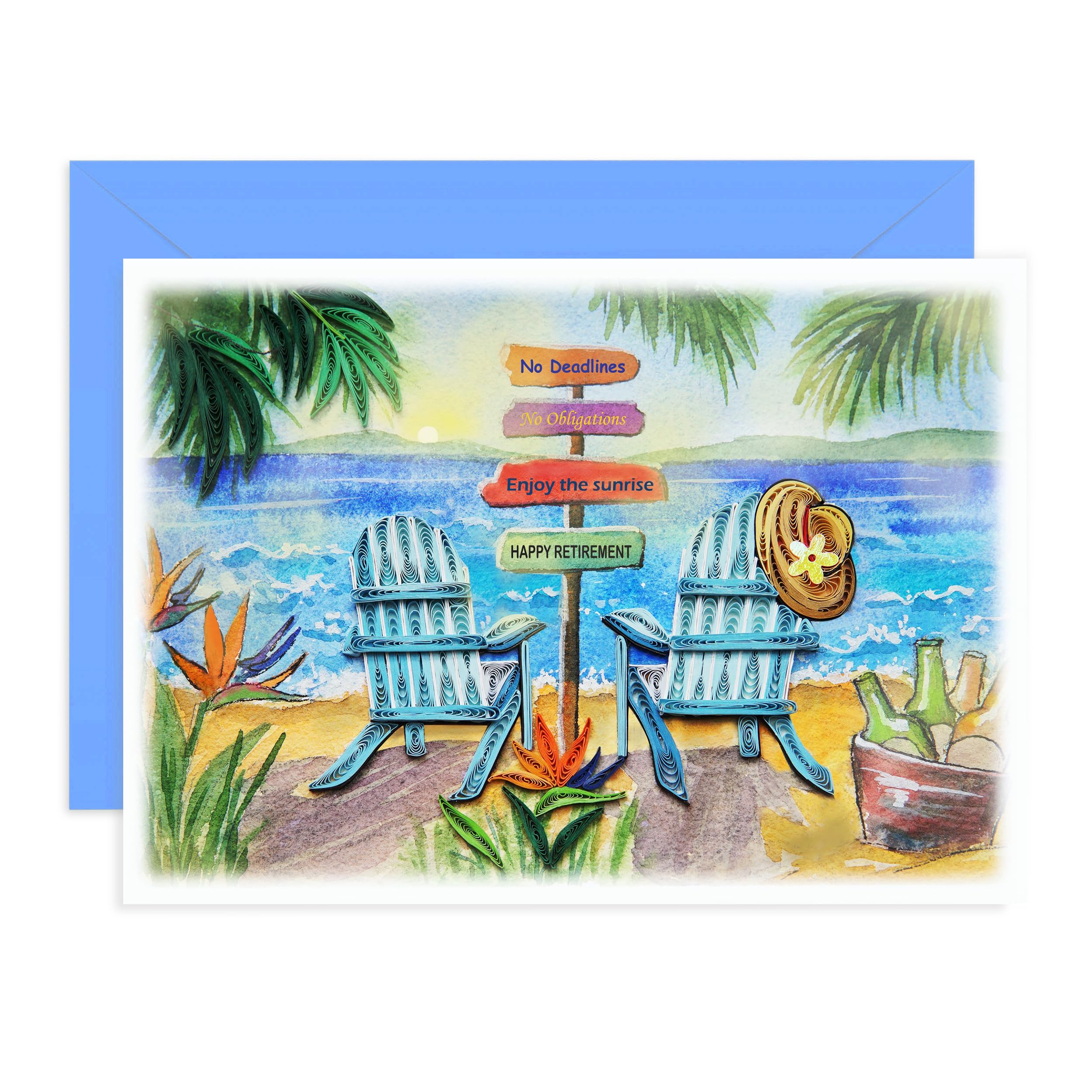 QUILLCRAFT Happy Retirement Card, Retirement Enjoy The Sunrise, Time of Your Life, New Adventure, Quilling QUilled Card for Men, Women, Co-worker,