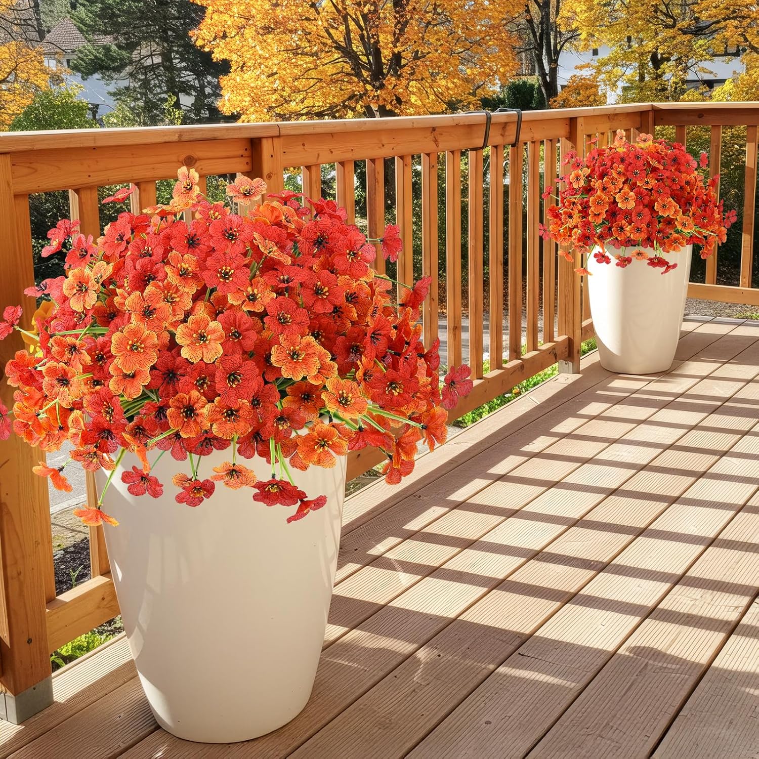 MACTING Artificial Fall Flowers for Outdoors 12 Bundles Faux Mums Outdoor Plants UV Resistant Fake Silk Flowers for Planters Garden Porch Patio Indoor Outside Autumn Thanksgiving Decor,Orange & Red - Image 6