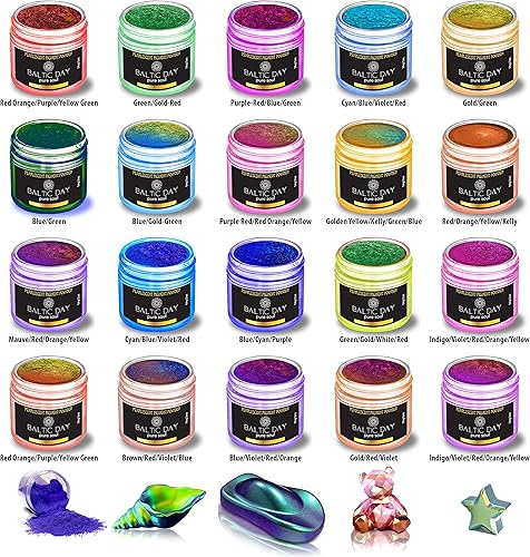 Miniatura 2 de Polvo de mica camaleón, 20 frascos de 0.18 oz de polvo de mica de cambio de color - Pigmento de color de resina epoxi - Polvo de camaleón - Polvo de