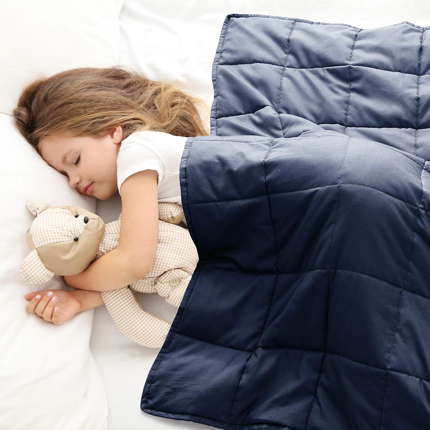 Love's cabin Weighted Blanket 10 lbs for Kids (41''x60'', Navy) 100% Organic Cotton Toddler Weighted Blanket with Glass Beads, Extra Soft Heavy Blanket (Anti-Dirty, Incredible Touch)