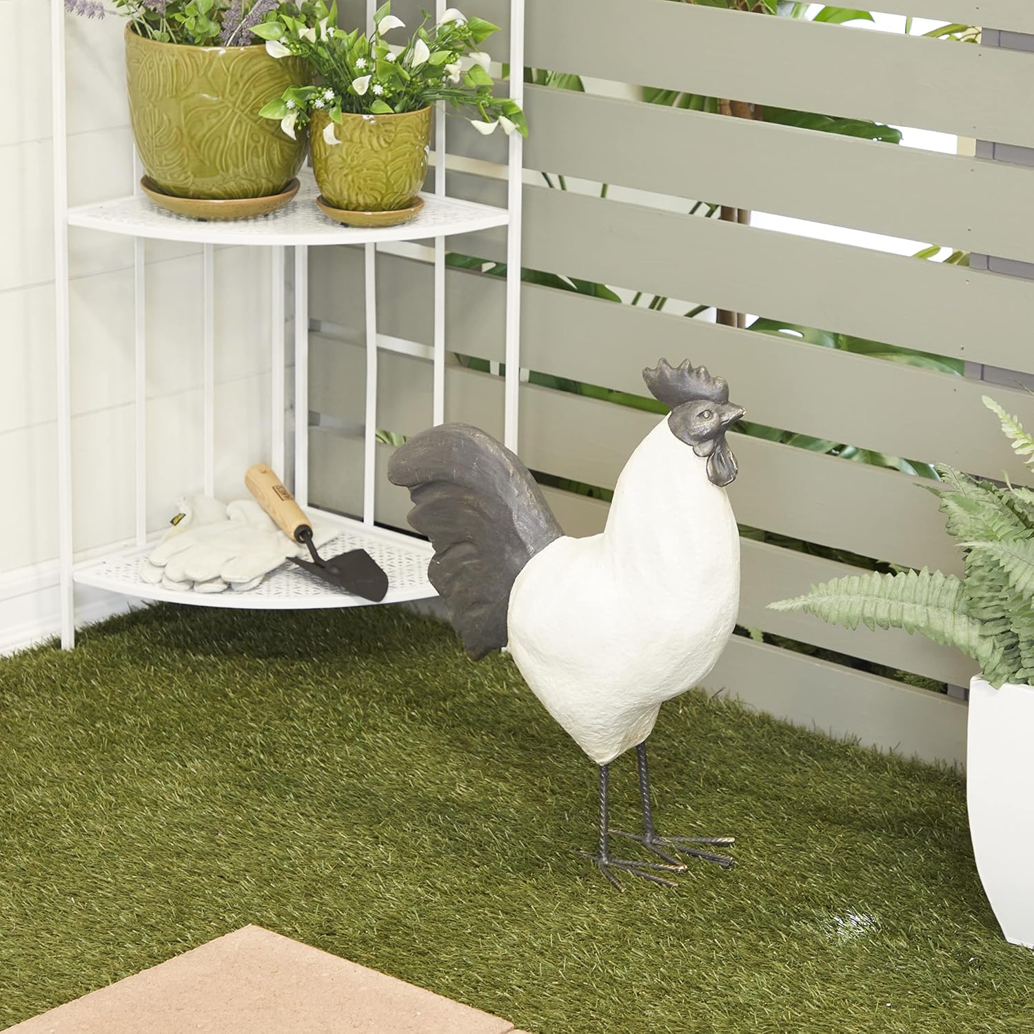 Deco 79 Polystone Chicken Garden Sculpture, 8" x 13" x 19", White