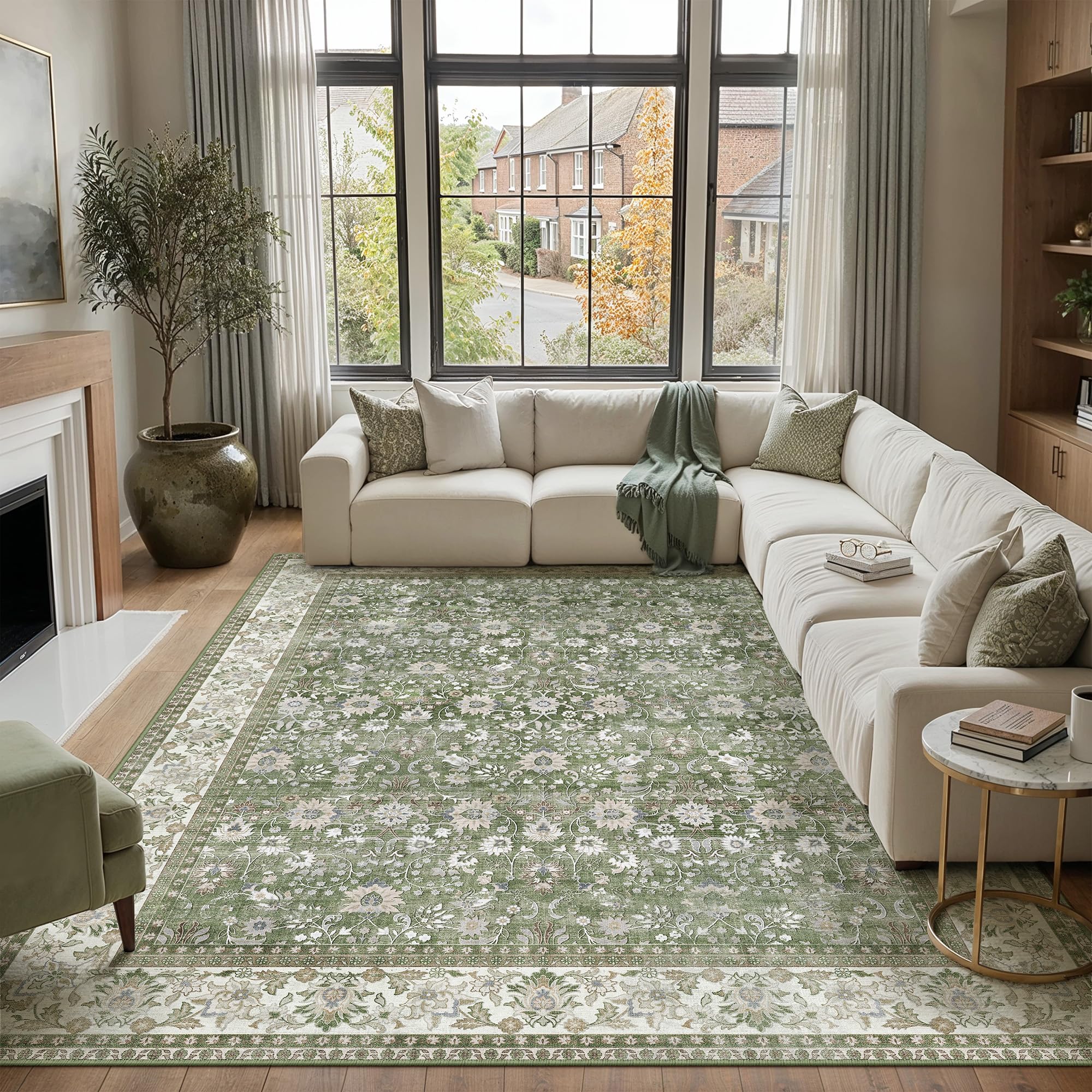 PureCozy Vintage Area Rug Living Room Extra Large 300x400 cm Machine Washable Non Slip XXL Rugs for Kitchen Bedroom Dining Room Home Office, Soft Low Pile Carpet for Indoor Home Decor,Green — image 1