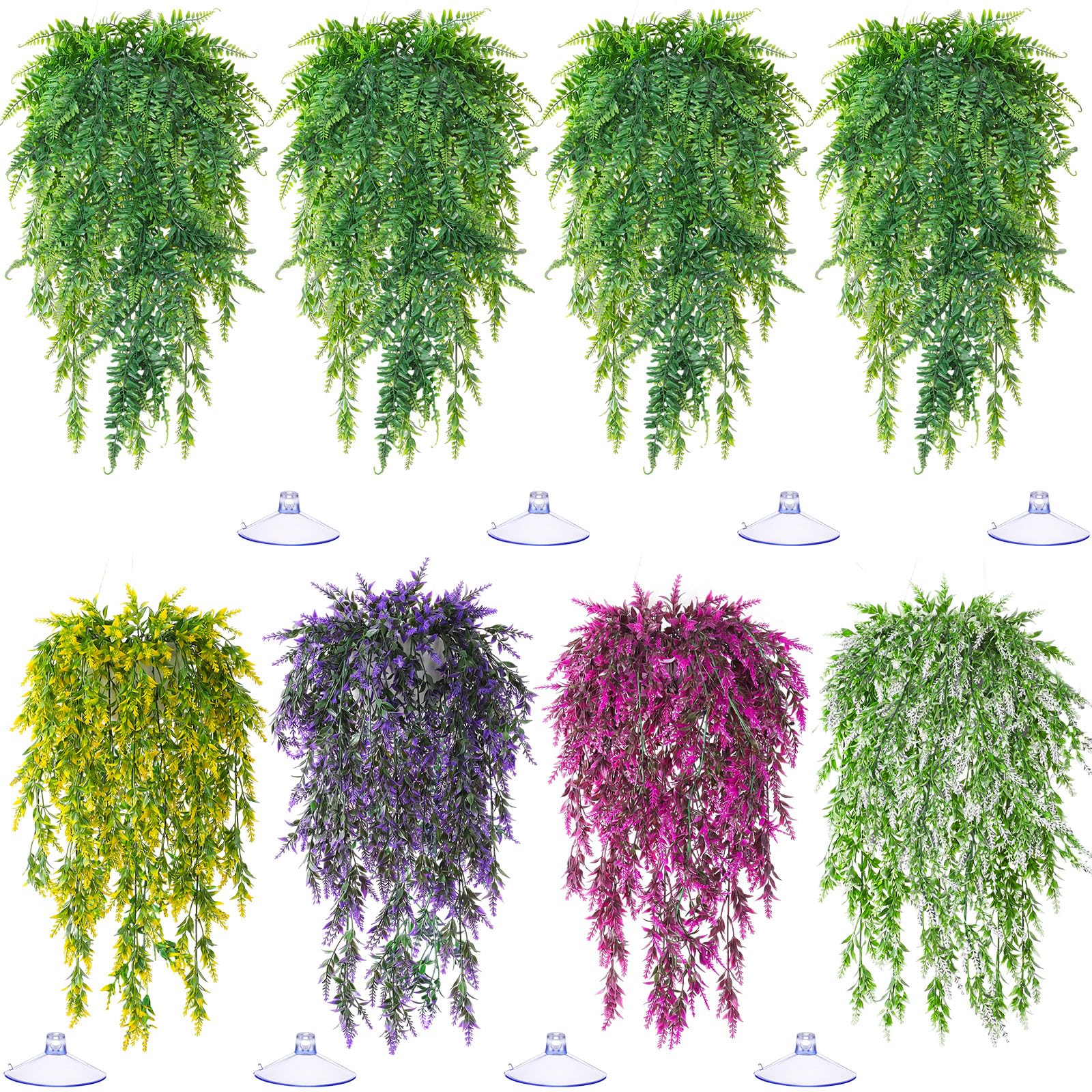 Suncalla 8 Pack Reptile Plants Terrarium Hanging Plant Vine Boston Climbing Terrarium Plant with Suction Cup for Bearded Dragons Lizard Crested Gecko Snake Crab Tank(Bright Series,5 Colors)