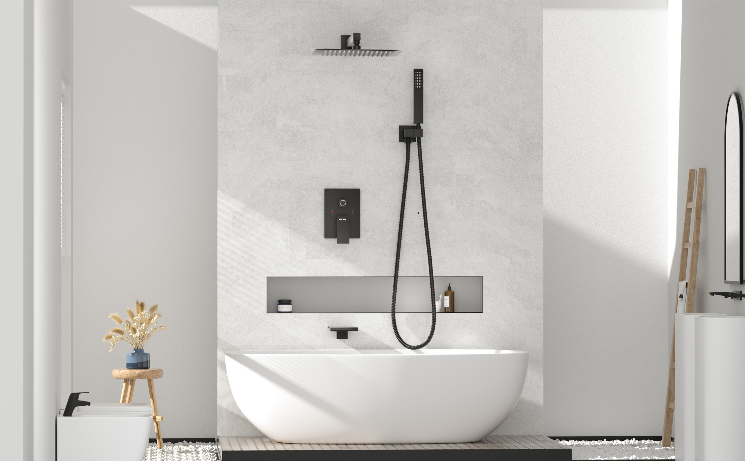 Esnbia sistema de ducha para bañera acabado oro cepillado, cabezal de ducha de lluvia y mano de 10 pulgadas, montaje en pared, color dorado miniatura 7