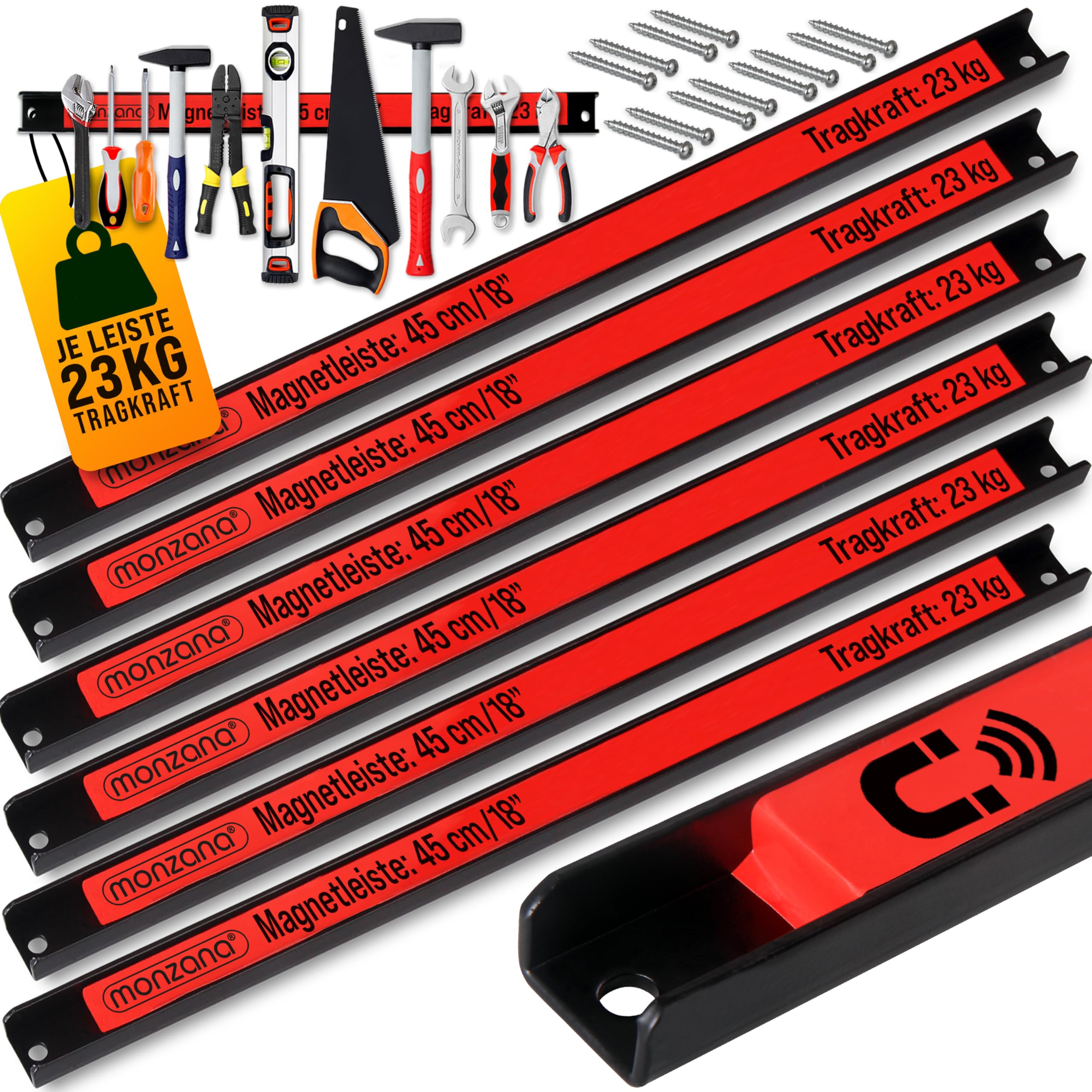 DEUBA Magnetleiste 45 cm – 23 kg Tragkraft, magnetische Werkzeugleiste, inkl. Montagematerial