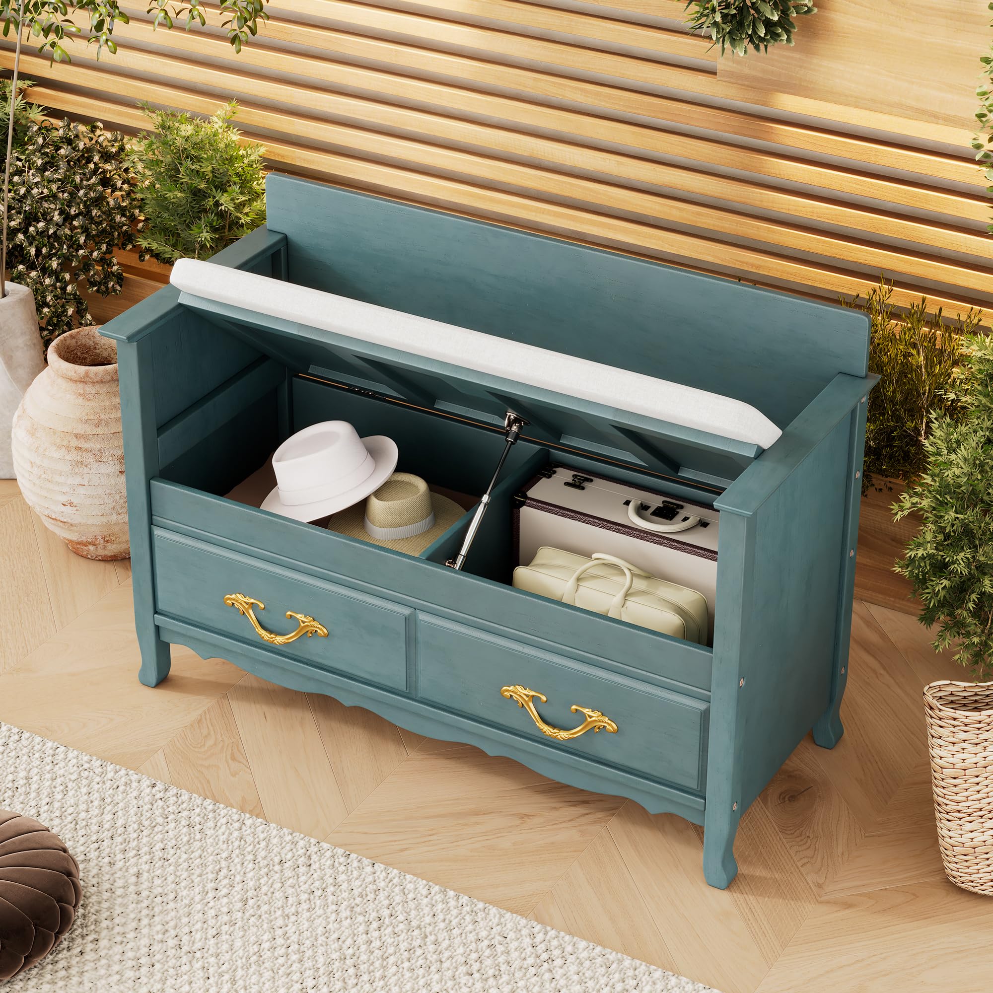 Amazon.com: Quarte Charming Vintage Storage Bench with Gas Spring