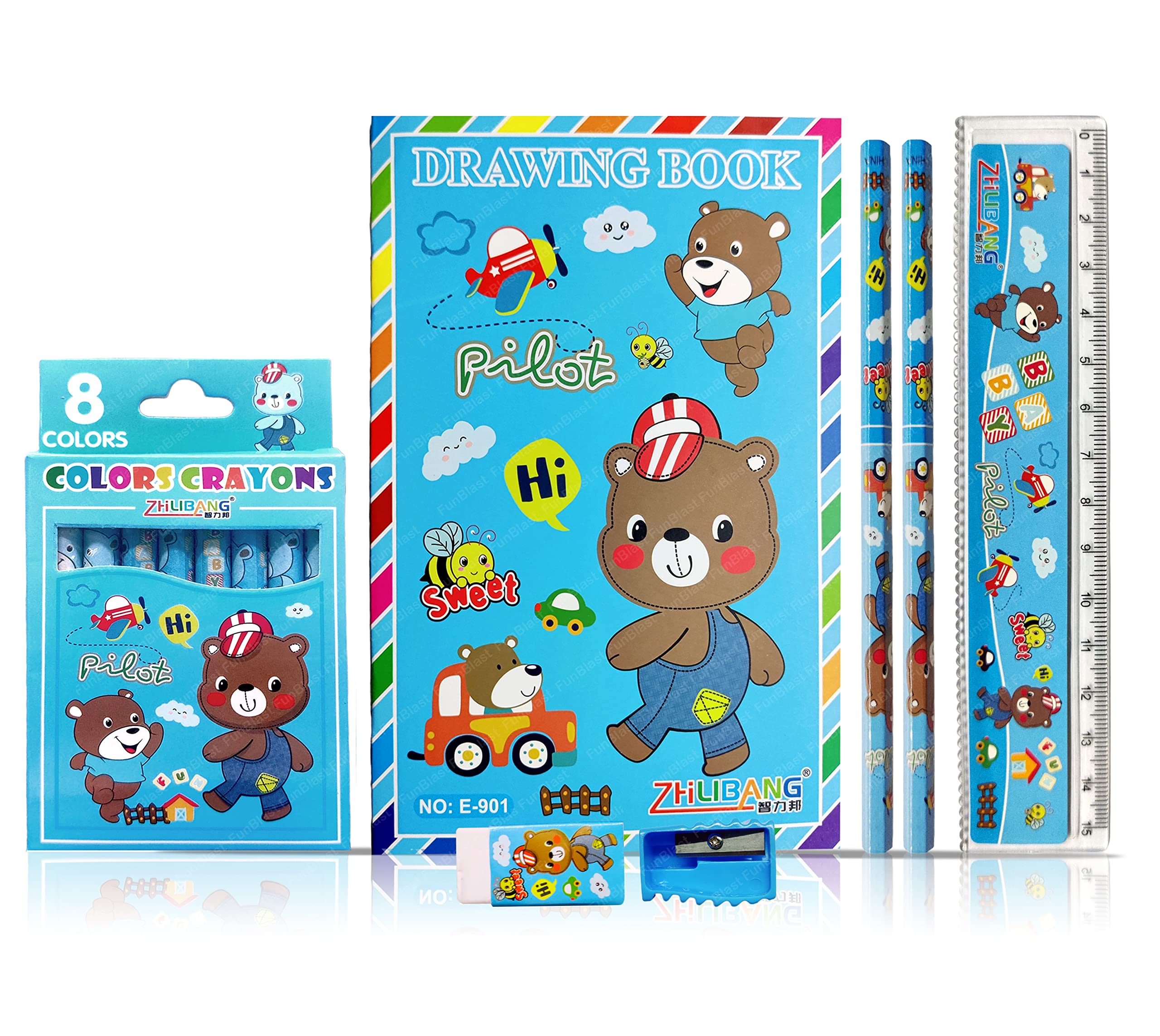 FunBlast Stationery Kit for Kids – Bear Theme Stationary Kit for Kids Includes 8 Pcs Crayons, Pouch, 2 Pencils, Drawing Book, Scale, Erasers, Sharpener, Birthday Return Gift for Kids (Blue) (B0BV9ZKVVD) Amazon Price History, Amazon Price Tracker