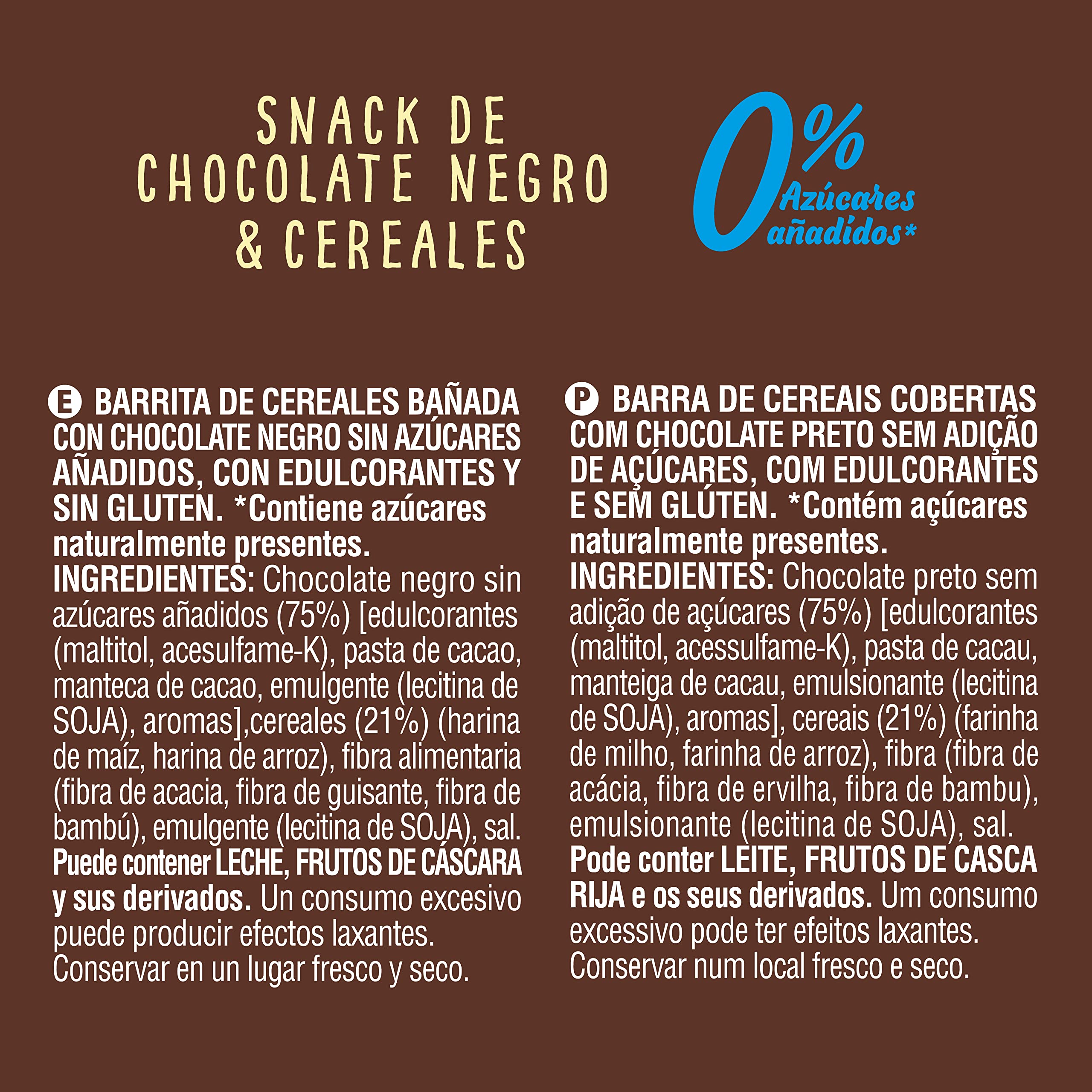Bicentury Barritas de cereales con Chocolate Negro Sin Azúcares -6Uds- 6 Unidades 102 g