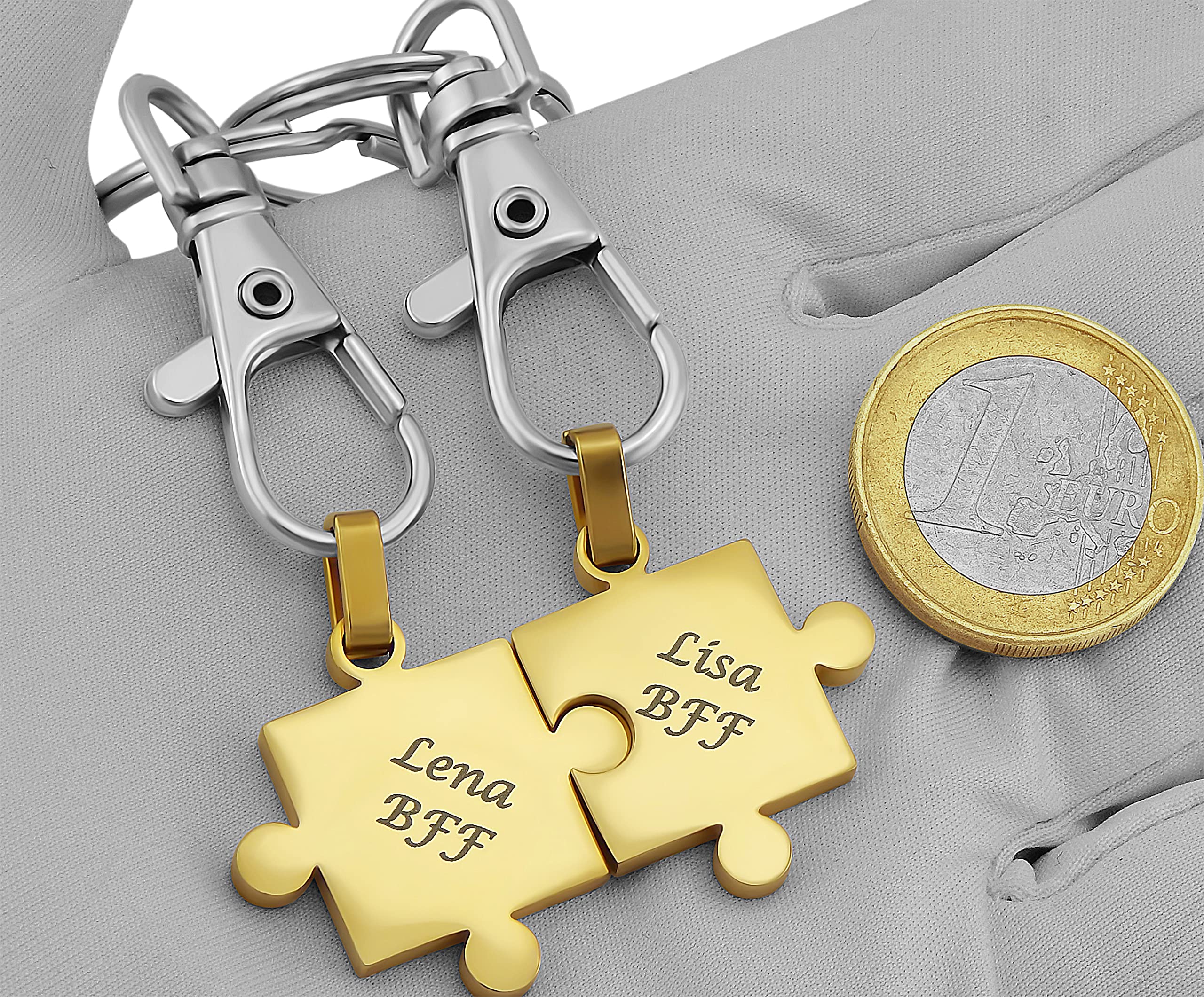 Schlüsselanhänger personalisiert 2 Stück Puzzle Teil | Schlüsselanhänger mit Gravur Set Edelstahl gold | personalisierte Schlüsselanhänger für Paare Freund Freundin Partner